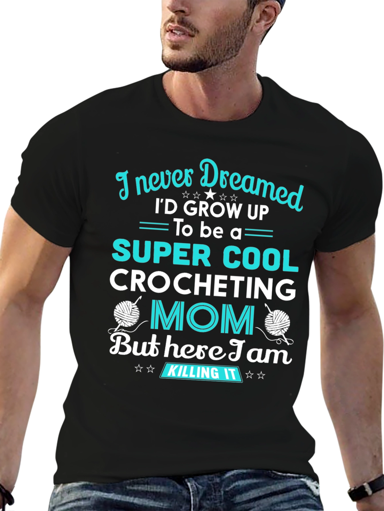 Black Super Cool Crocheting Mom T-Shirt view 6