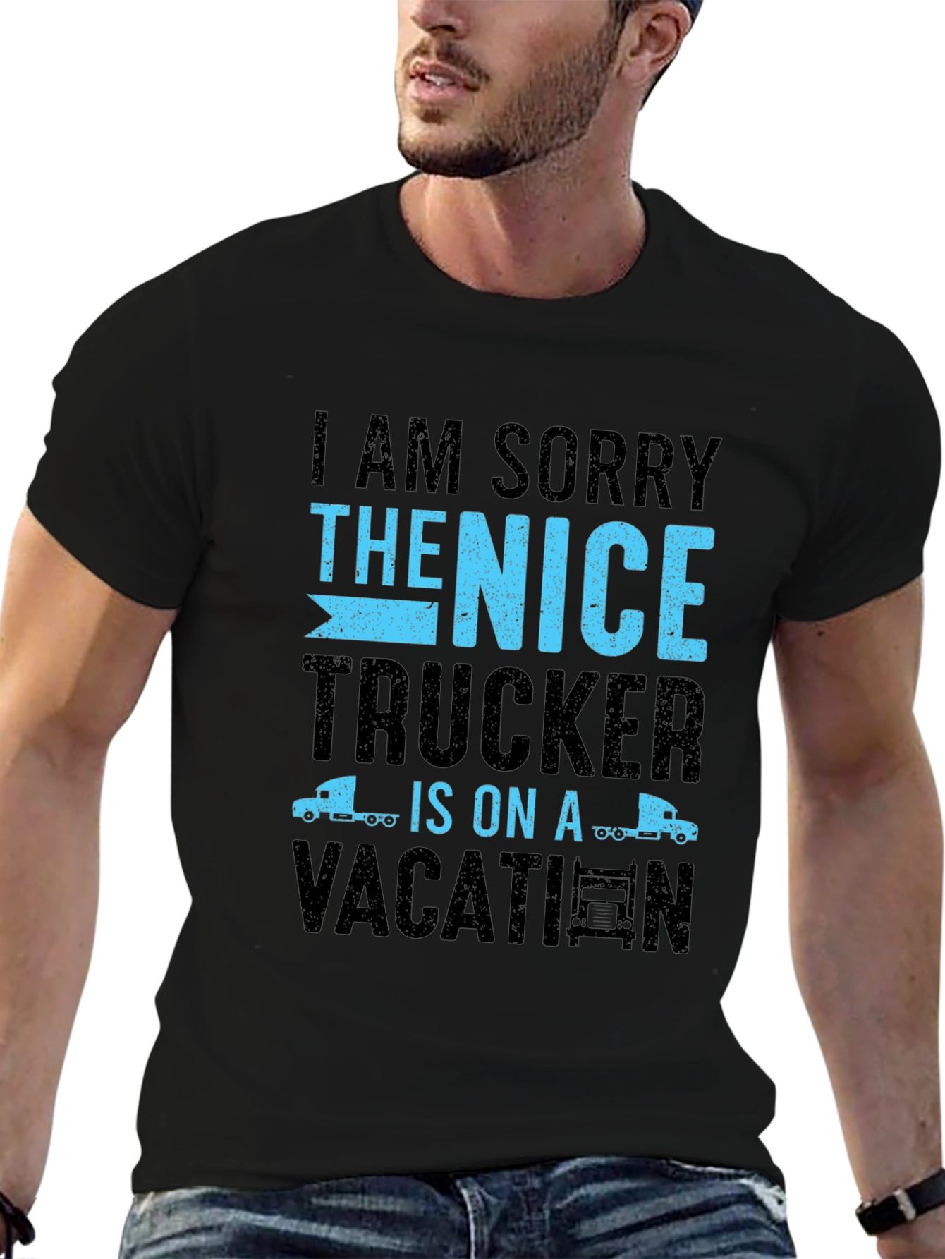 Black Funny Trucker Vacation T-Shirt view 6