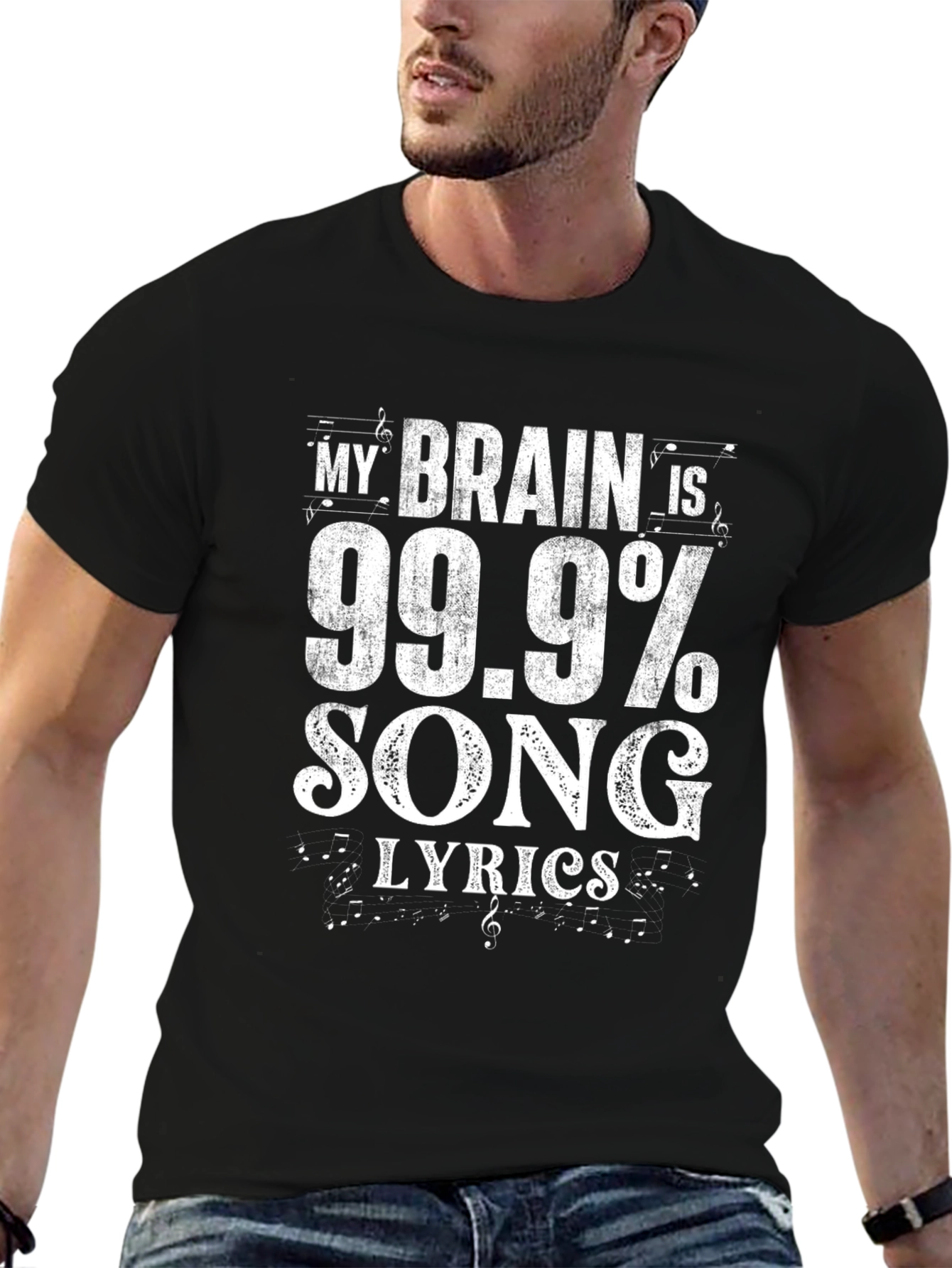 Black Funny Song Lyrics T-Shirt: My Brain Is 99.9% Song Lyrics view 6