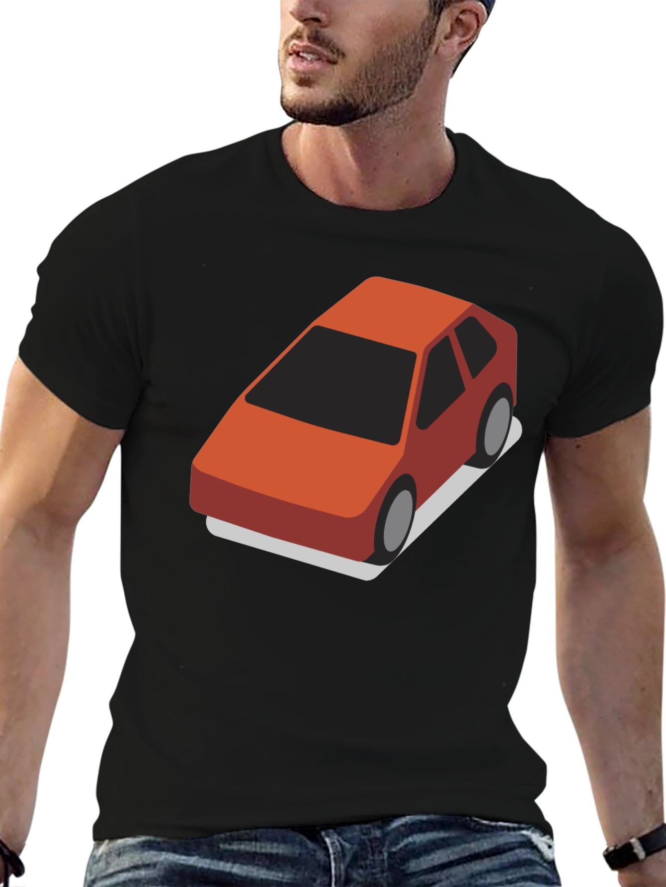Black Isometric Car Graphic Tee - Black Cotton Blend T-Shirt view 6