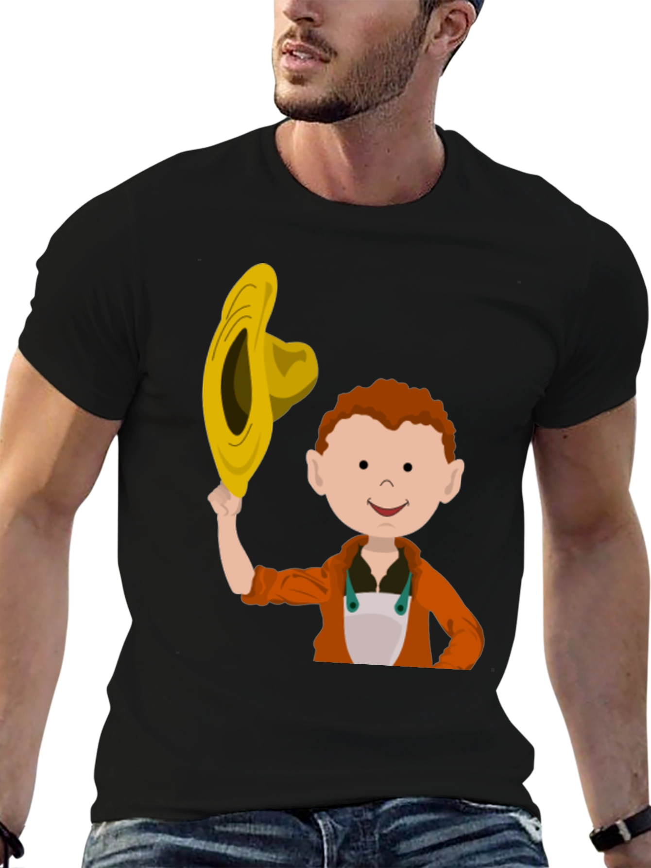 Black Cartoon Farmer Graphic T-Shirt view 6