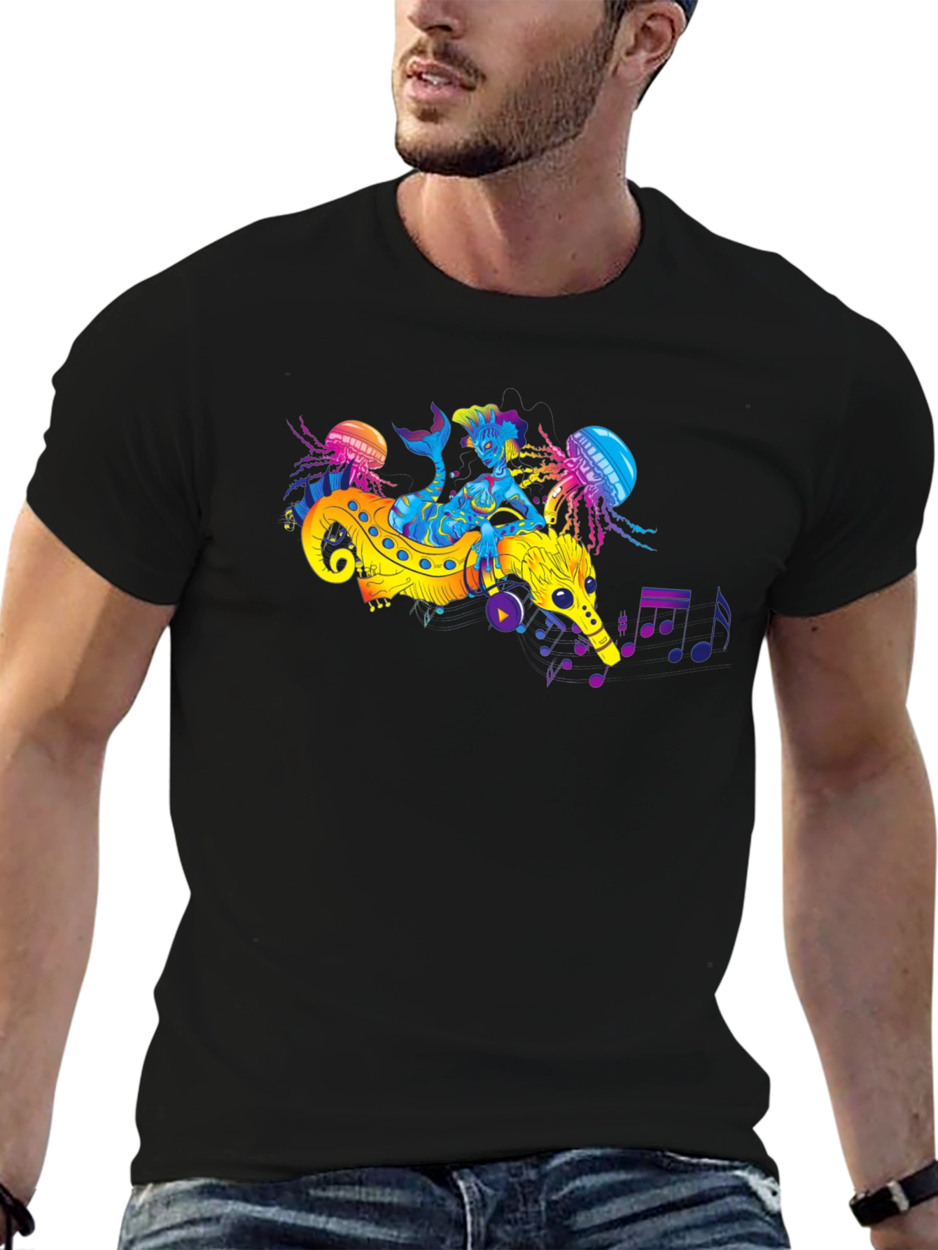 Black Sea Serpent Mermaid Music T-Shirt view 6