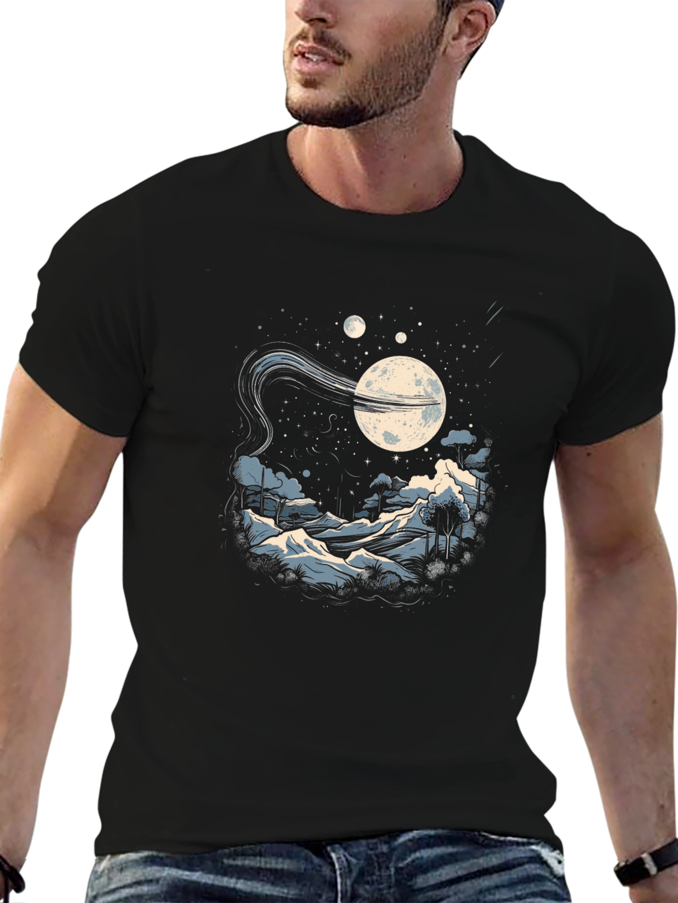 Black Cosmic Nightscape Graphic Tee view 6