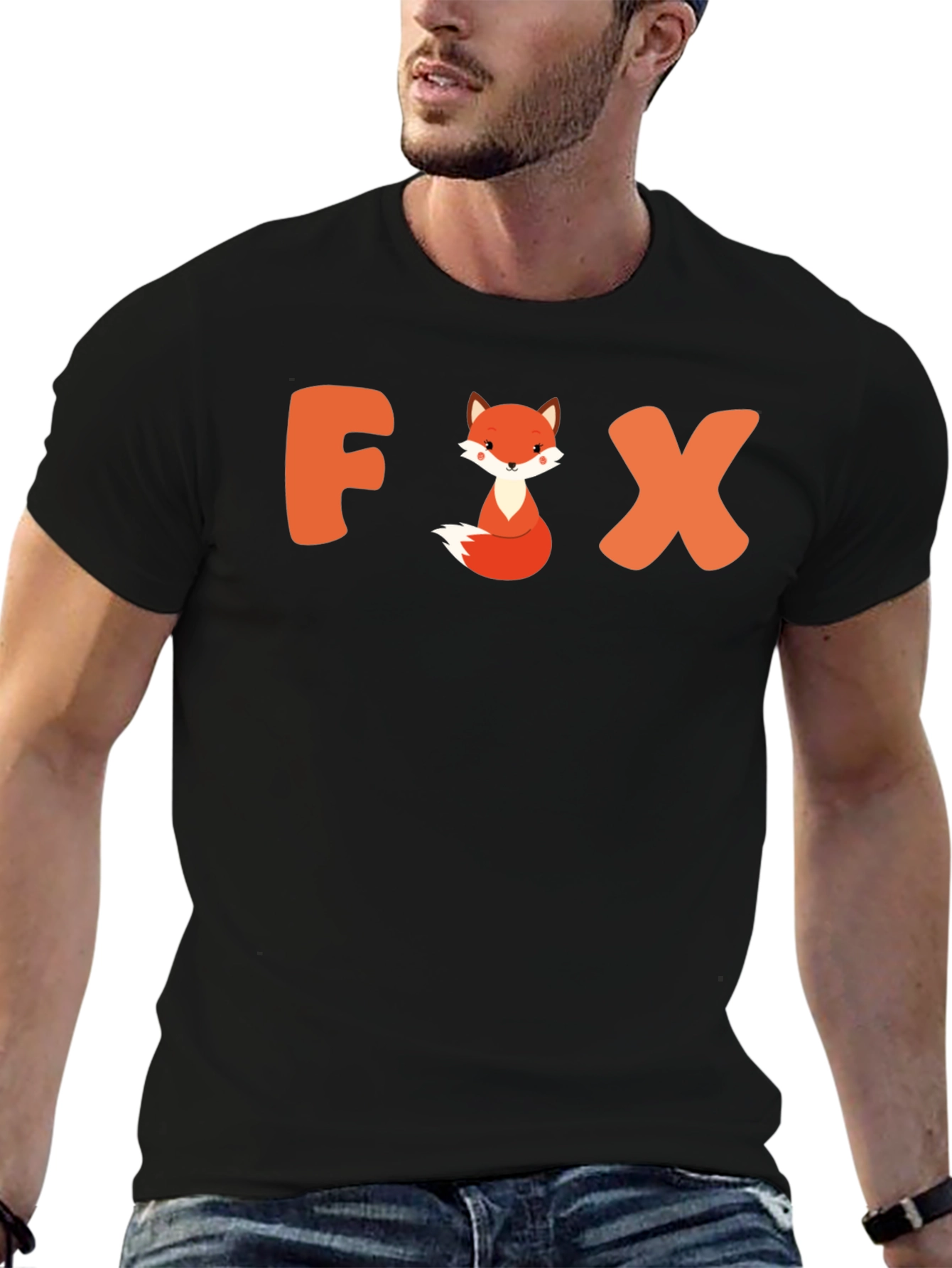 Black Cute Fox Graphic Tee - Unisex Black T-Shirt view 6