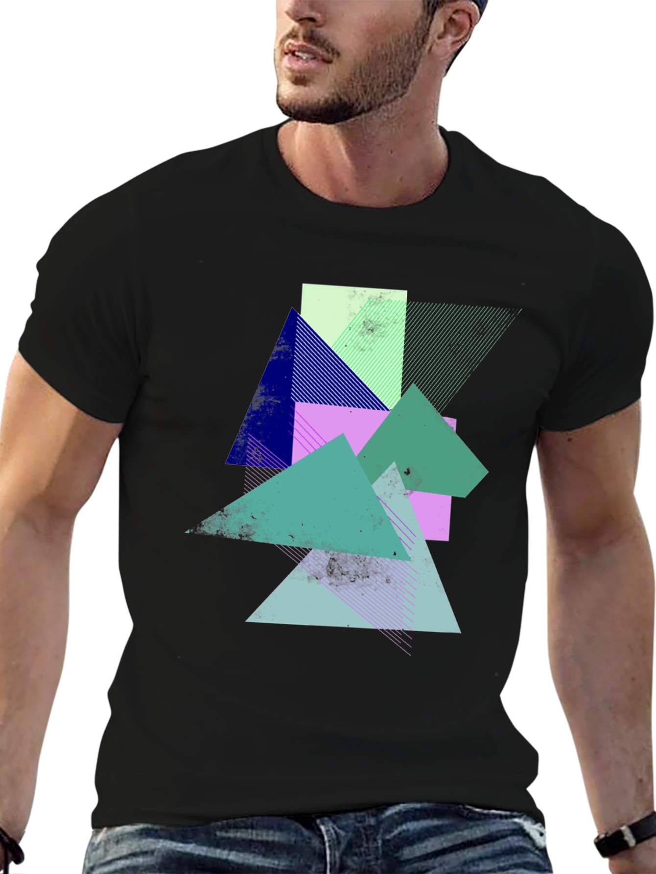 Black Geometric Abstract Graphic Tee - Modern Art Shirt view 6