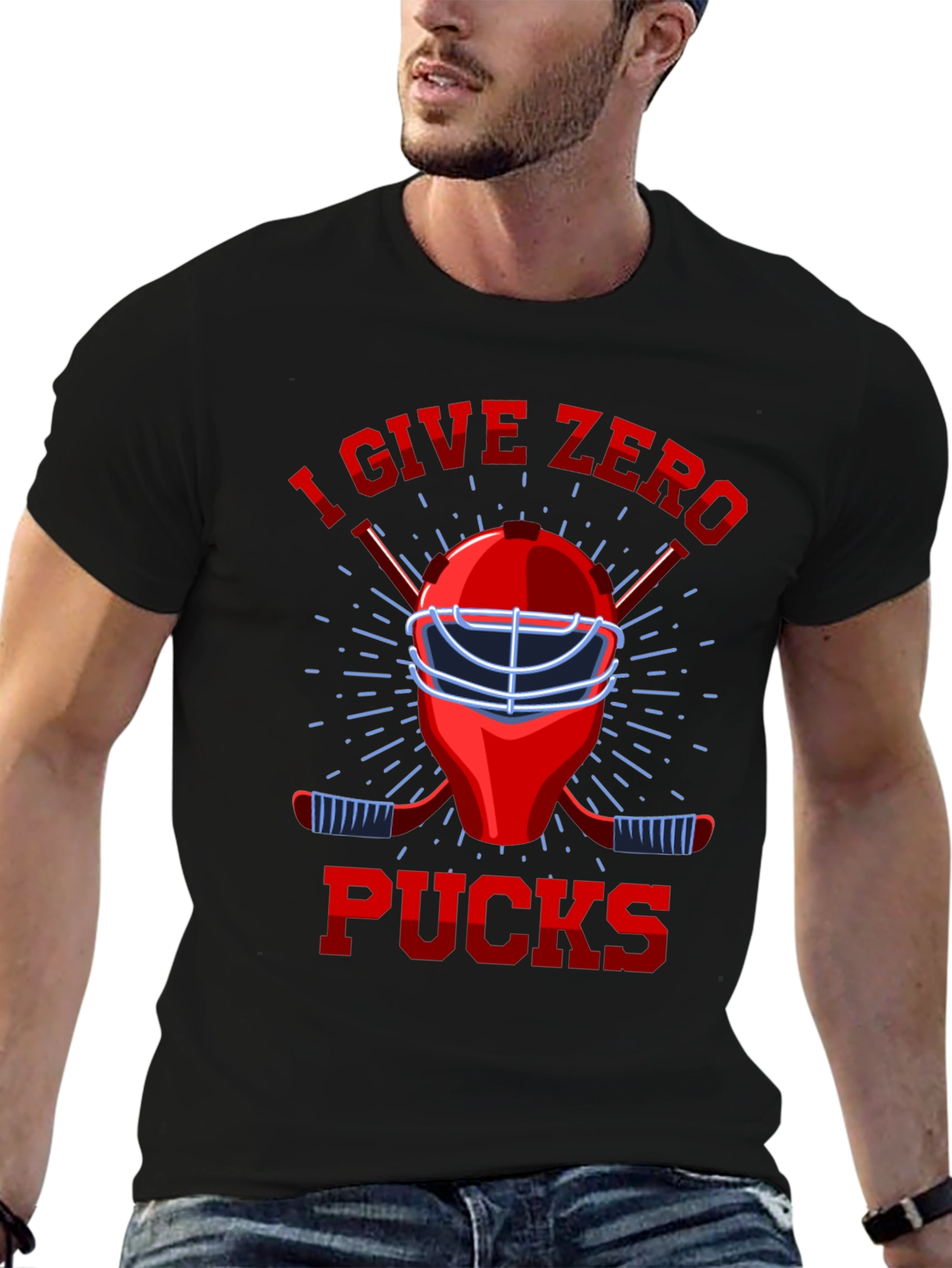 Black I Give Zero Pucks T-Shirt - Hockey Lover Tee view 6