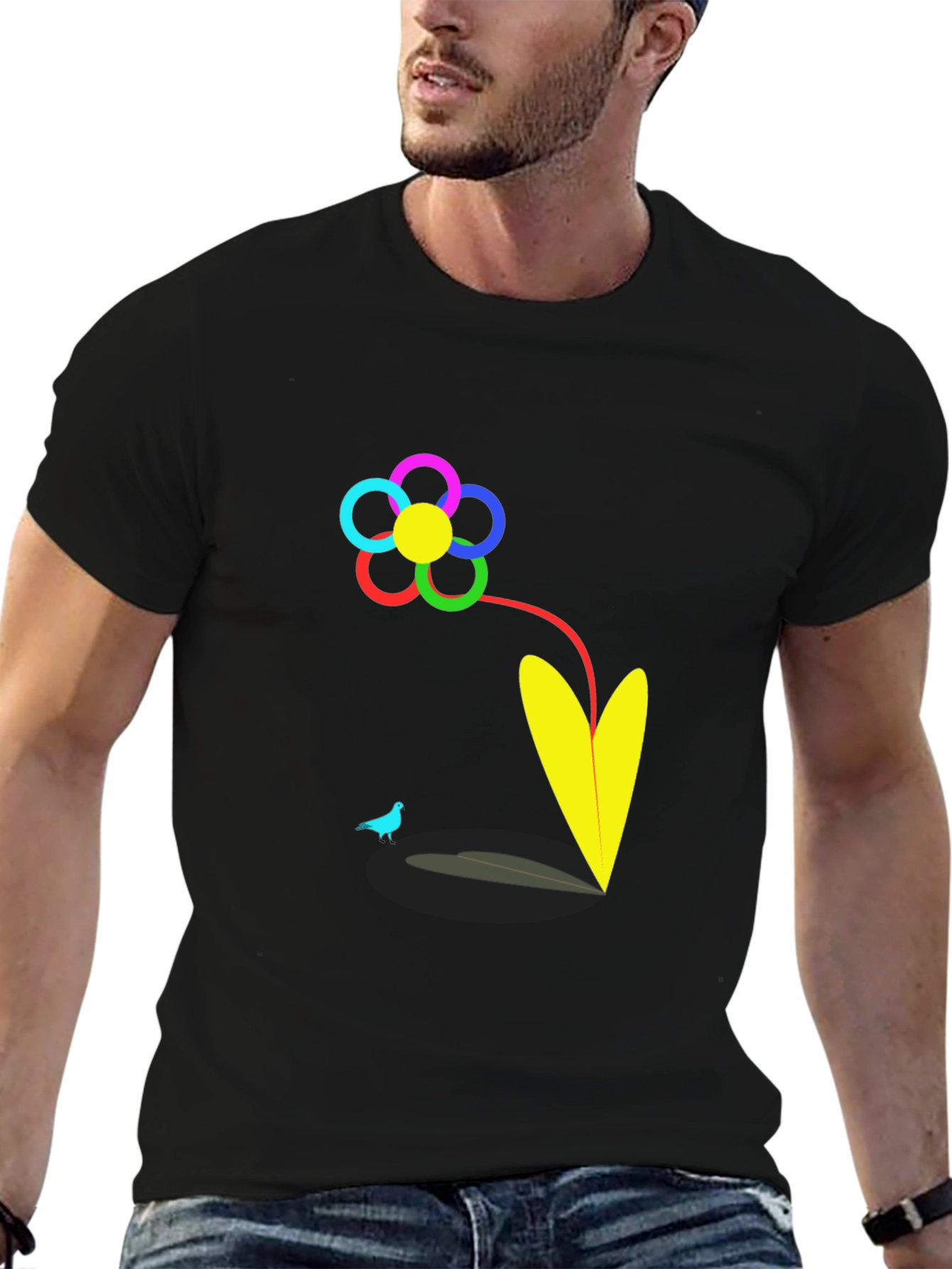 Black Vibrant Flower Graphic T-Shirt view 6