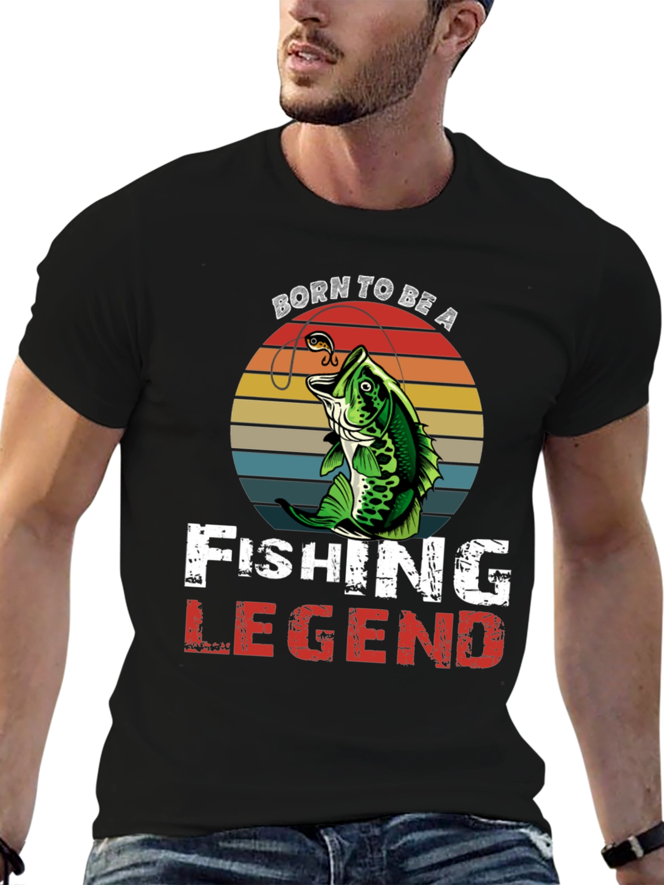 Black Born To Be a Fishing Legend Graphic Tee view 6