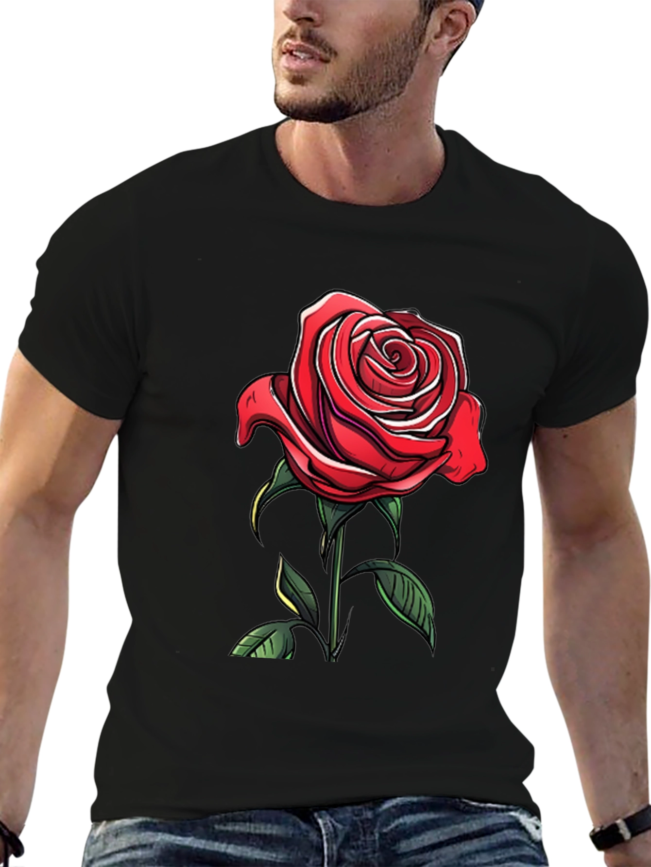Black Red Rose Graphic Tee - Elegant Floral Design view 6