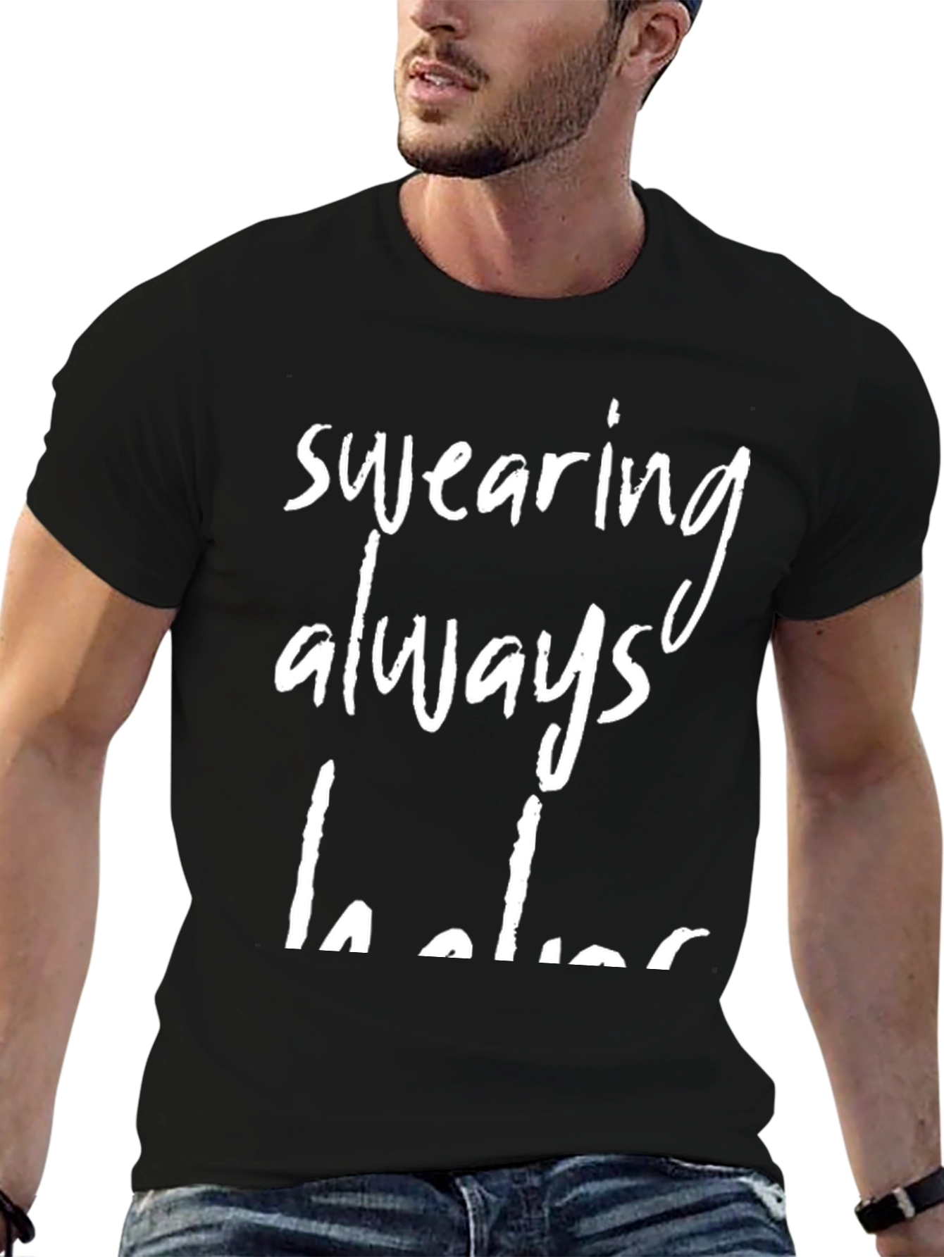 Black Funny Swearing Always Helps Graphic T-Shirt view 6