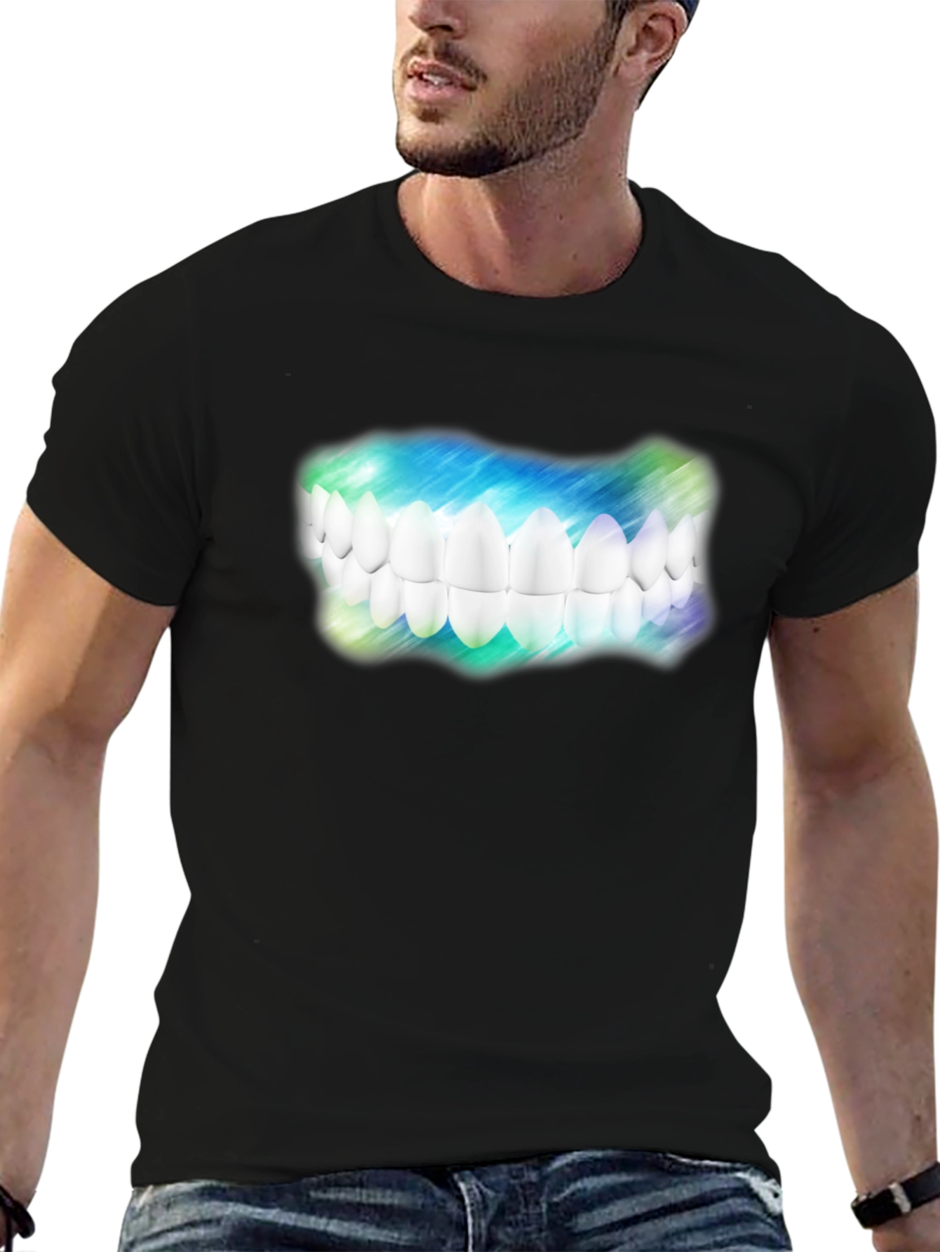 Black Novelty Teeth Graphic Black T-Shirt view 6