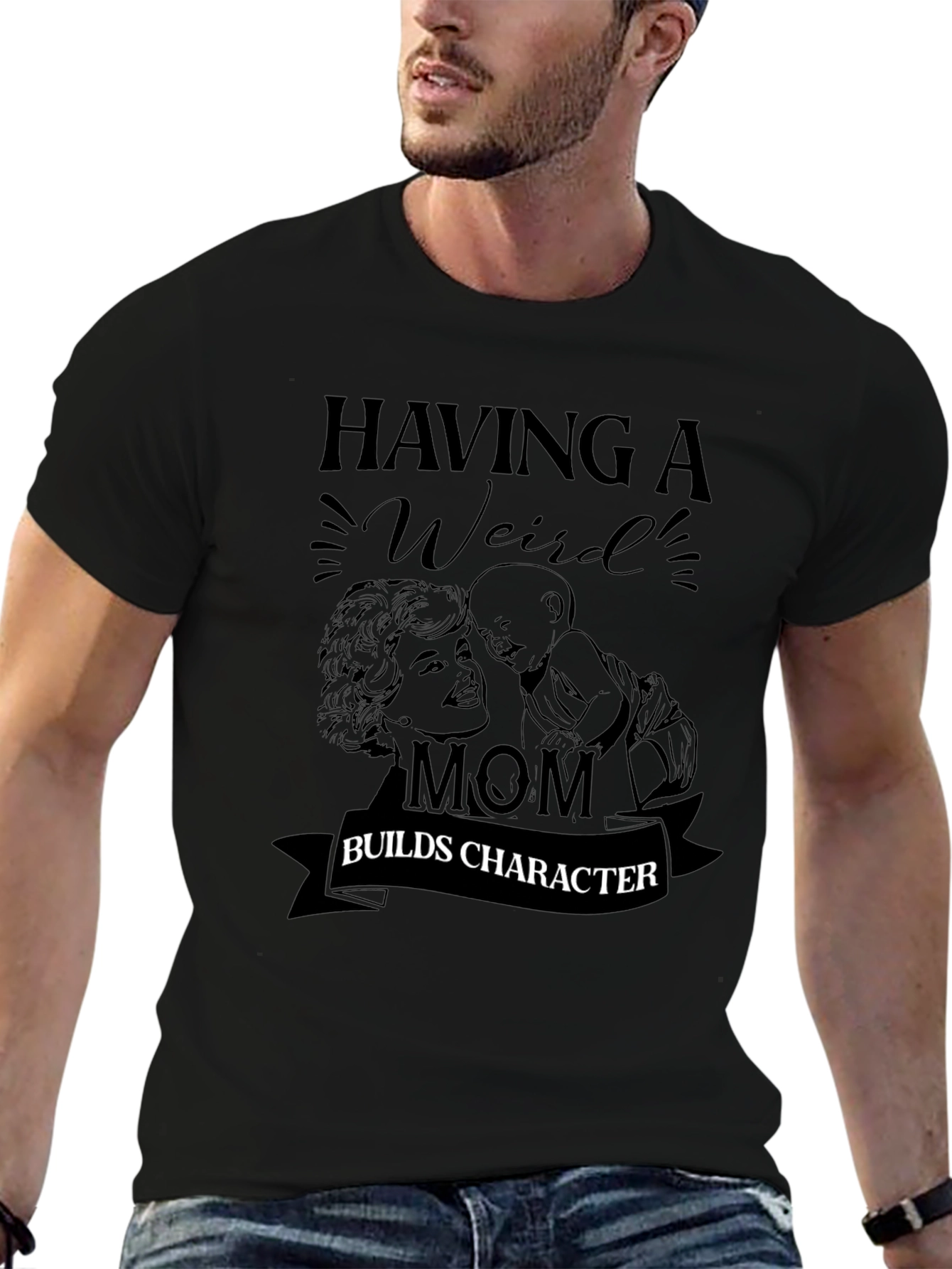 Black Weird Mom Builds Character Black T-Shirt view 6