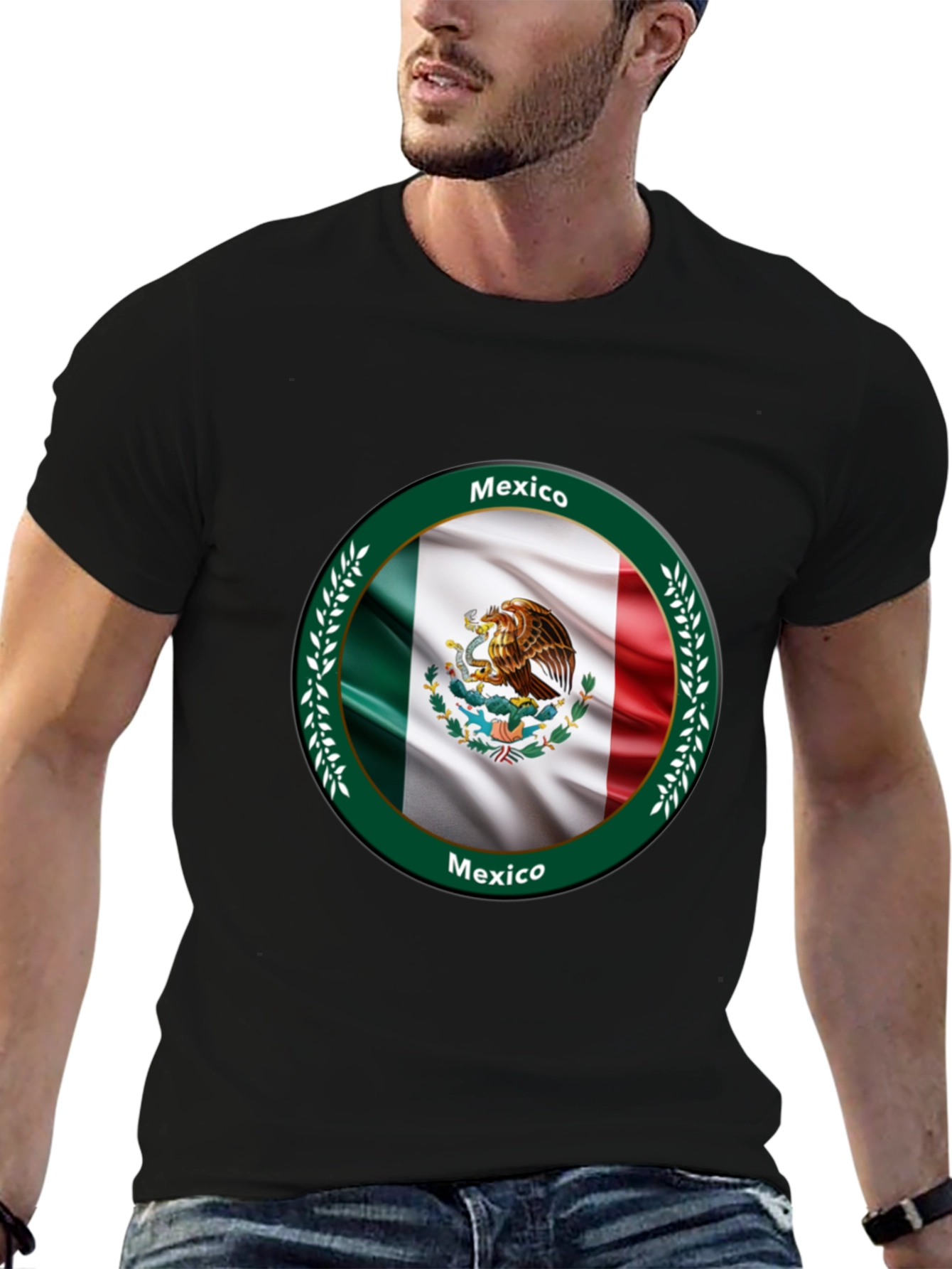 Black Mexico Flag Black T-Shirt view 6
