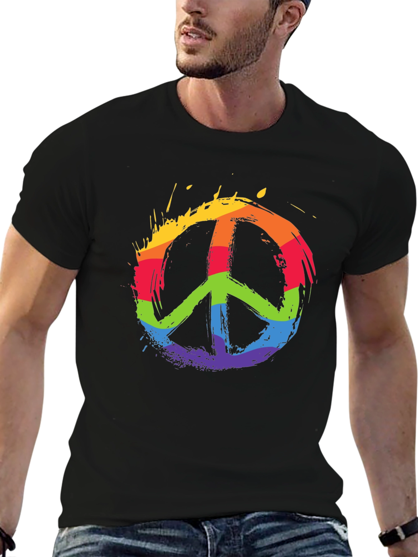 Black Rainbow Peace Sign Graphic T-Shirt view 6