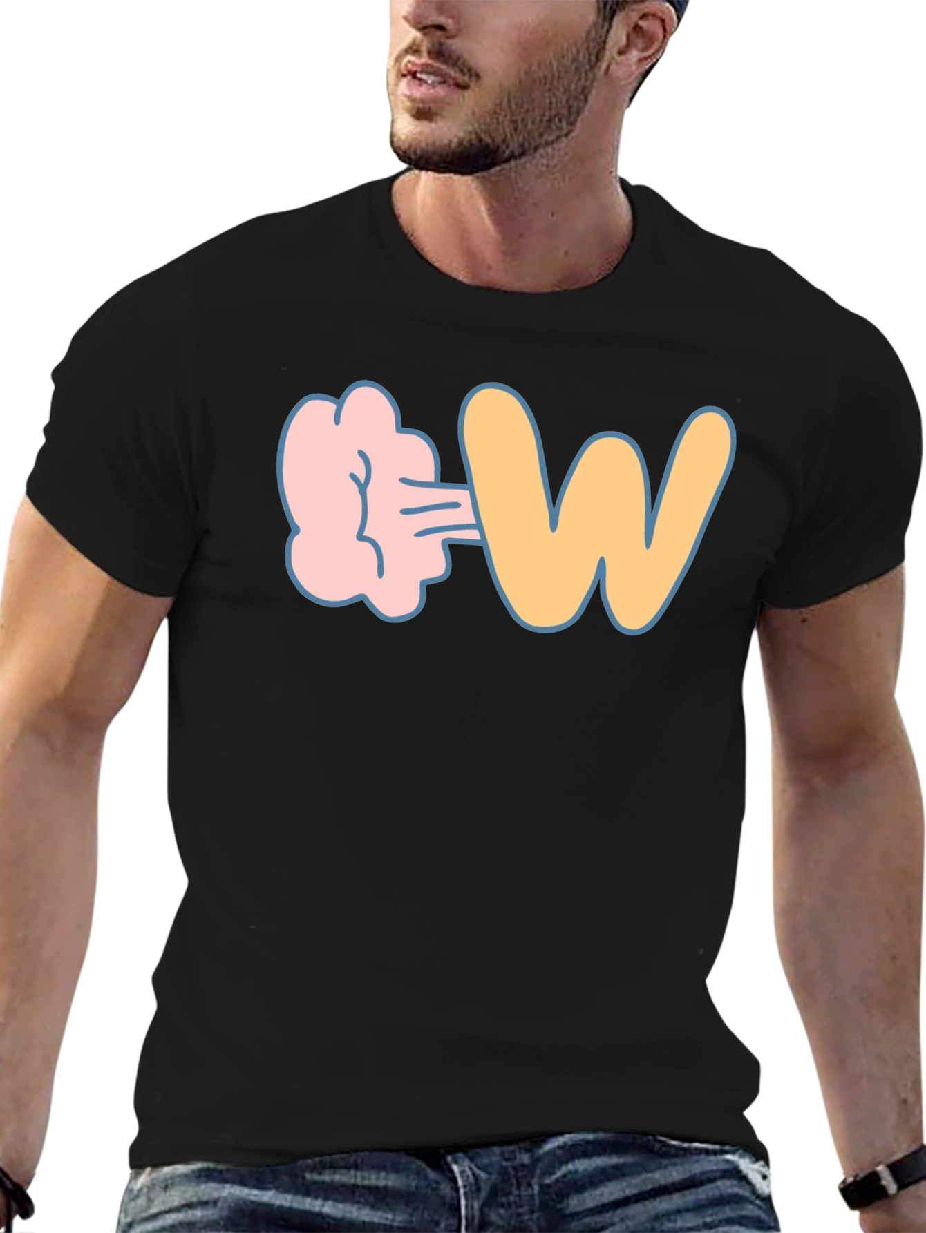 Black Farting W Funny Graphic T-Shirt view 6