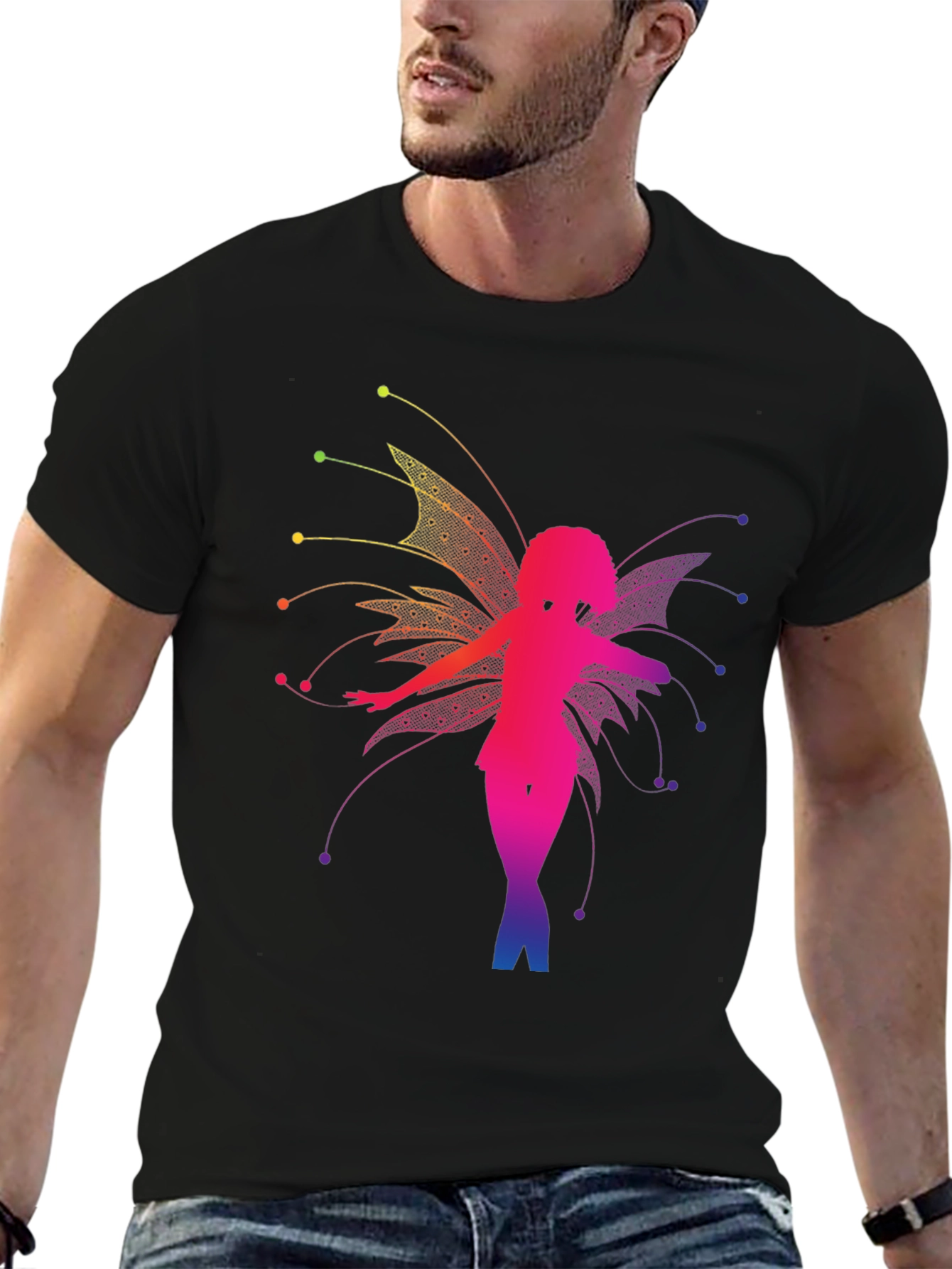 Rainbow Fairy Graphic Black T-Shirt - 6