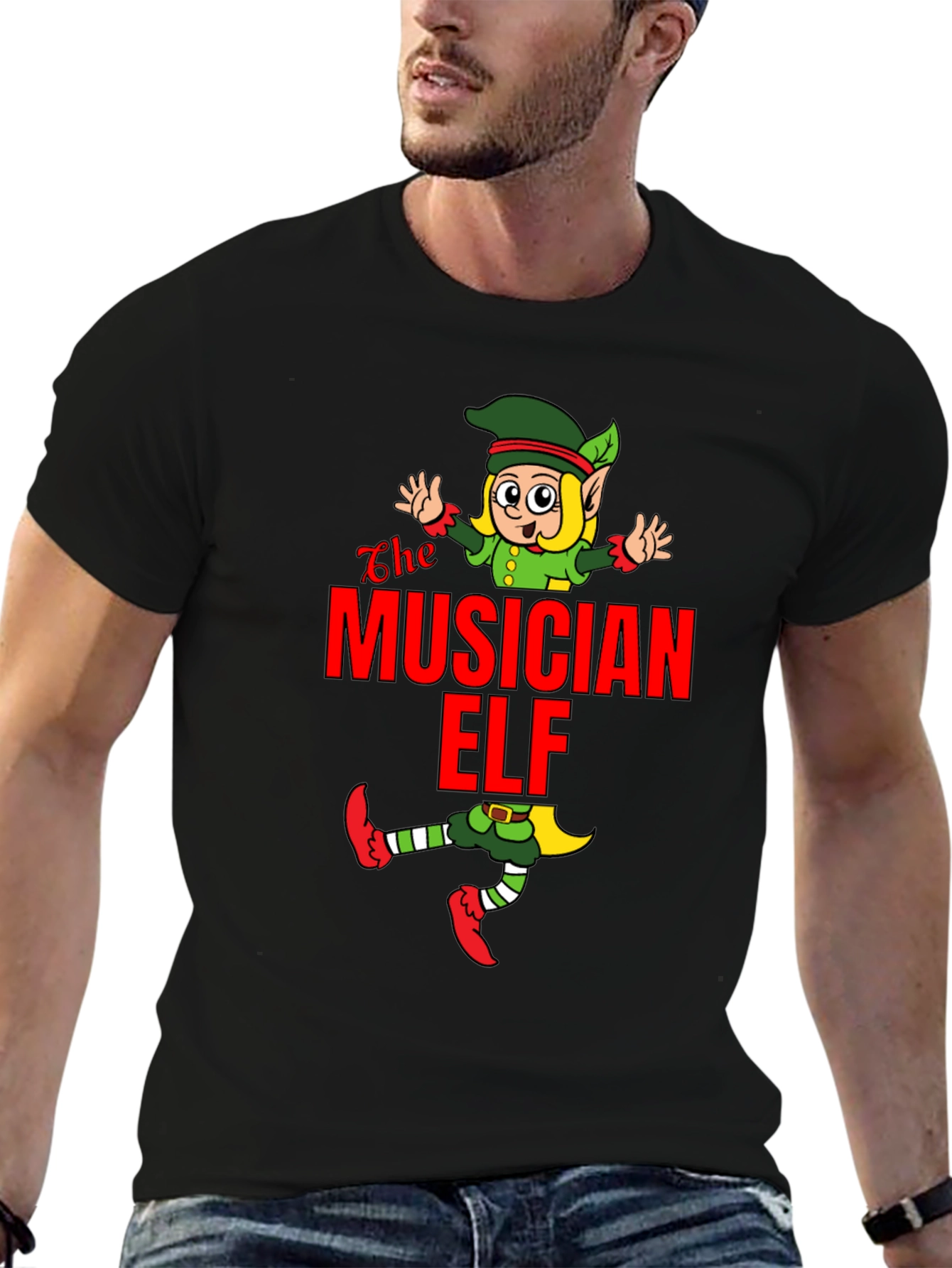 Black The Musician Elf T-Shirt - Holiday Cheer! view 6