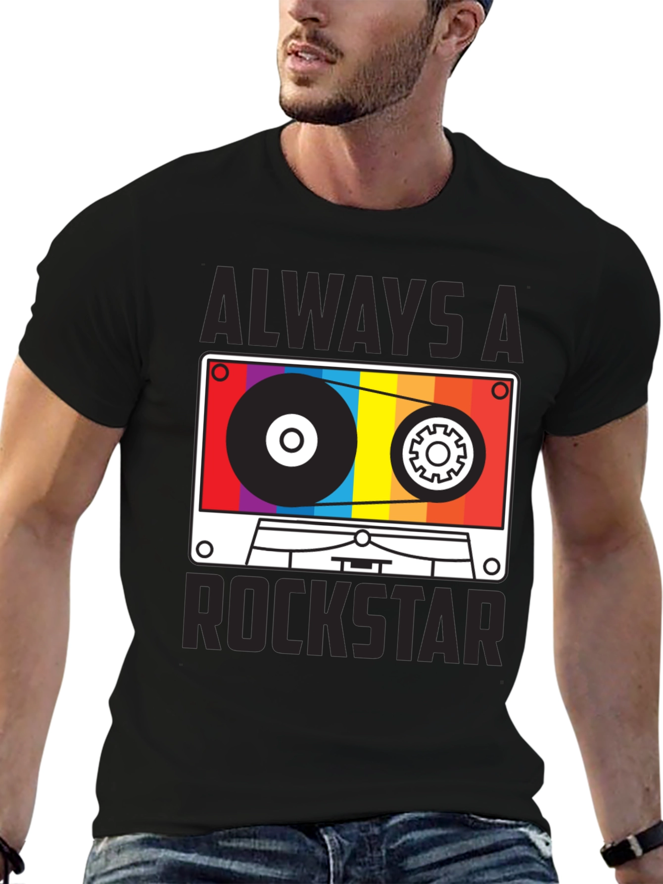 Black Always A Rockstar Cassette Graphic Tee view 6