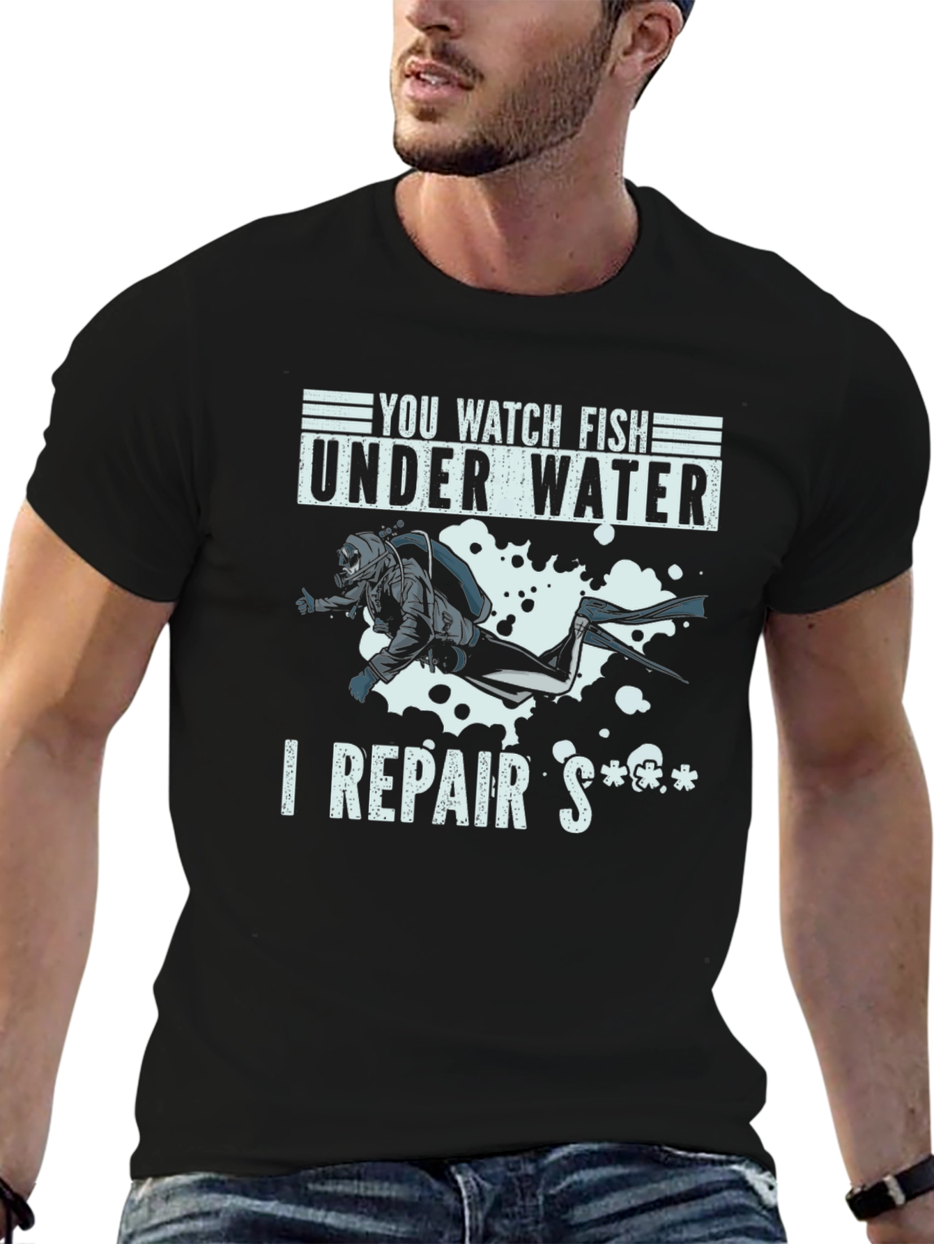 Black Funny Diver T-Shirt - I Repair Stuff view 6