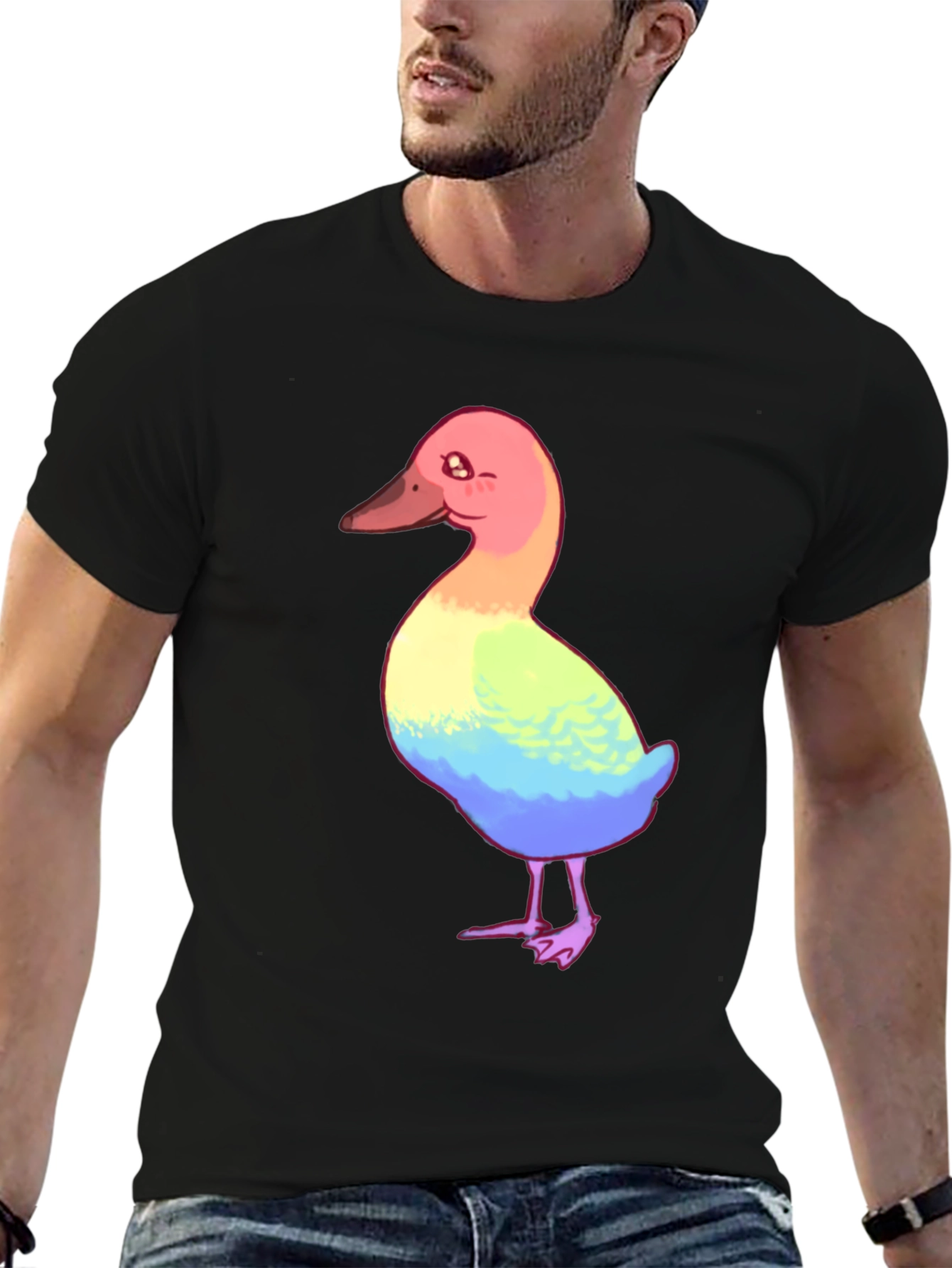 Black Rainbow Duck Graphic Tee - Unisex Cotton T-Shirt view 6
