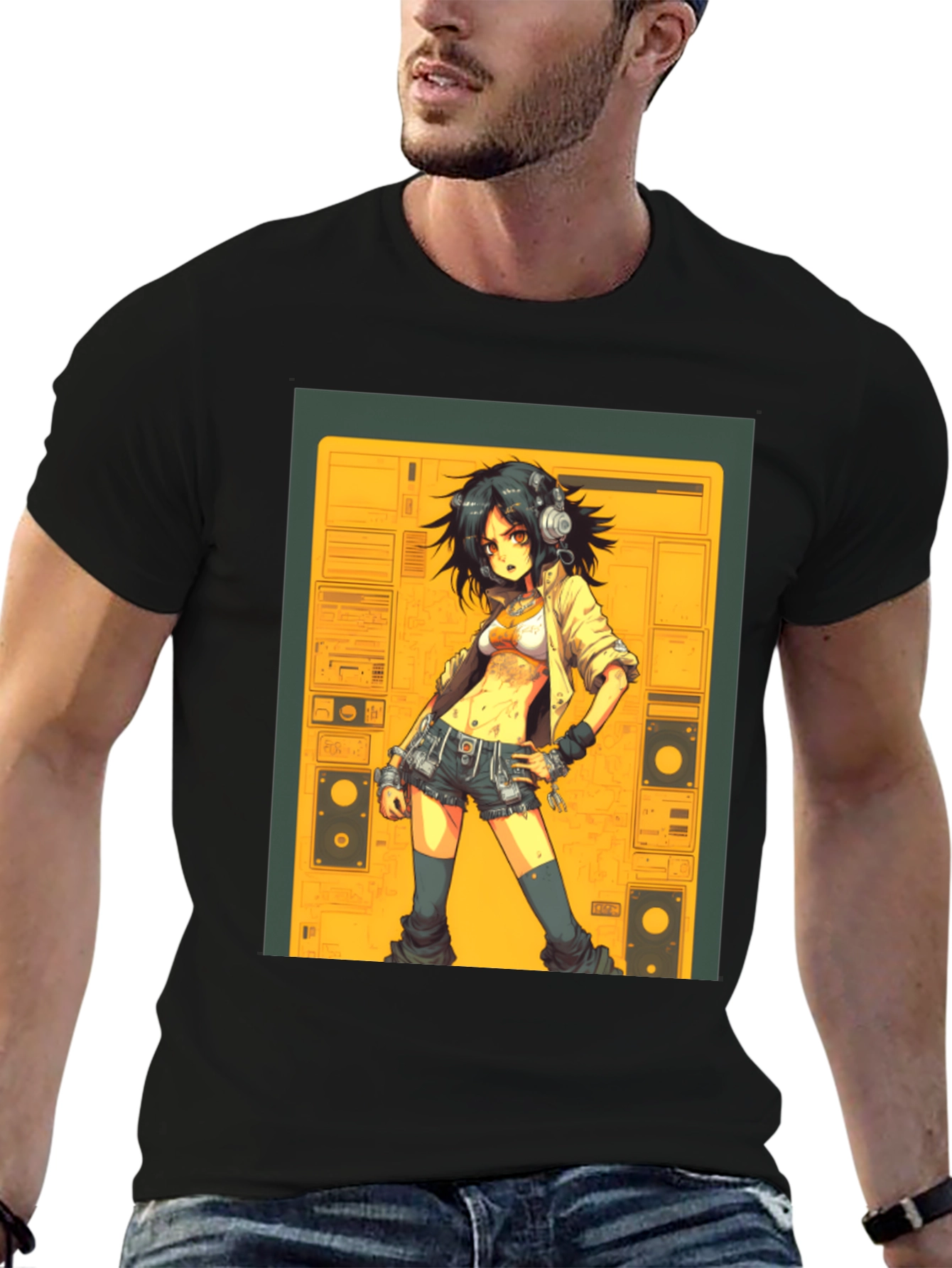 Black Anime Girl Graphic Tee - Black view 6