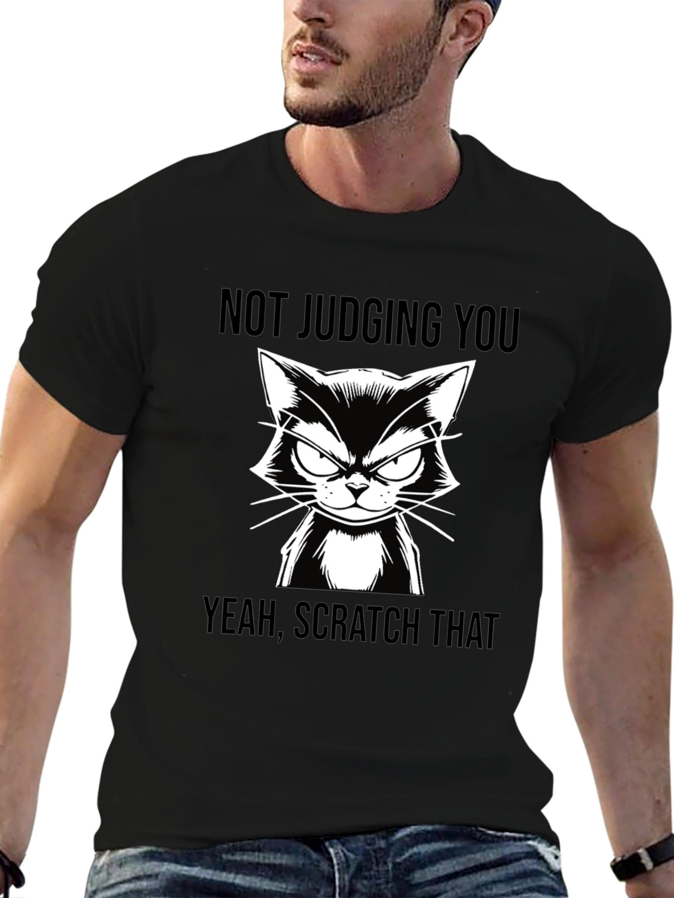 Black Funny Cat T-Shirt - Not Judging You Tee view 6