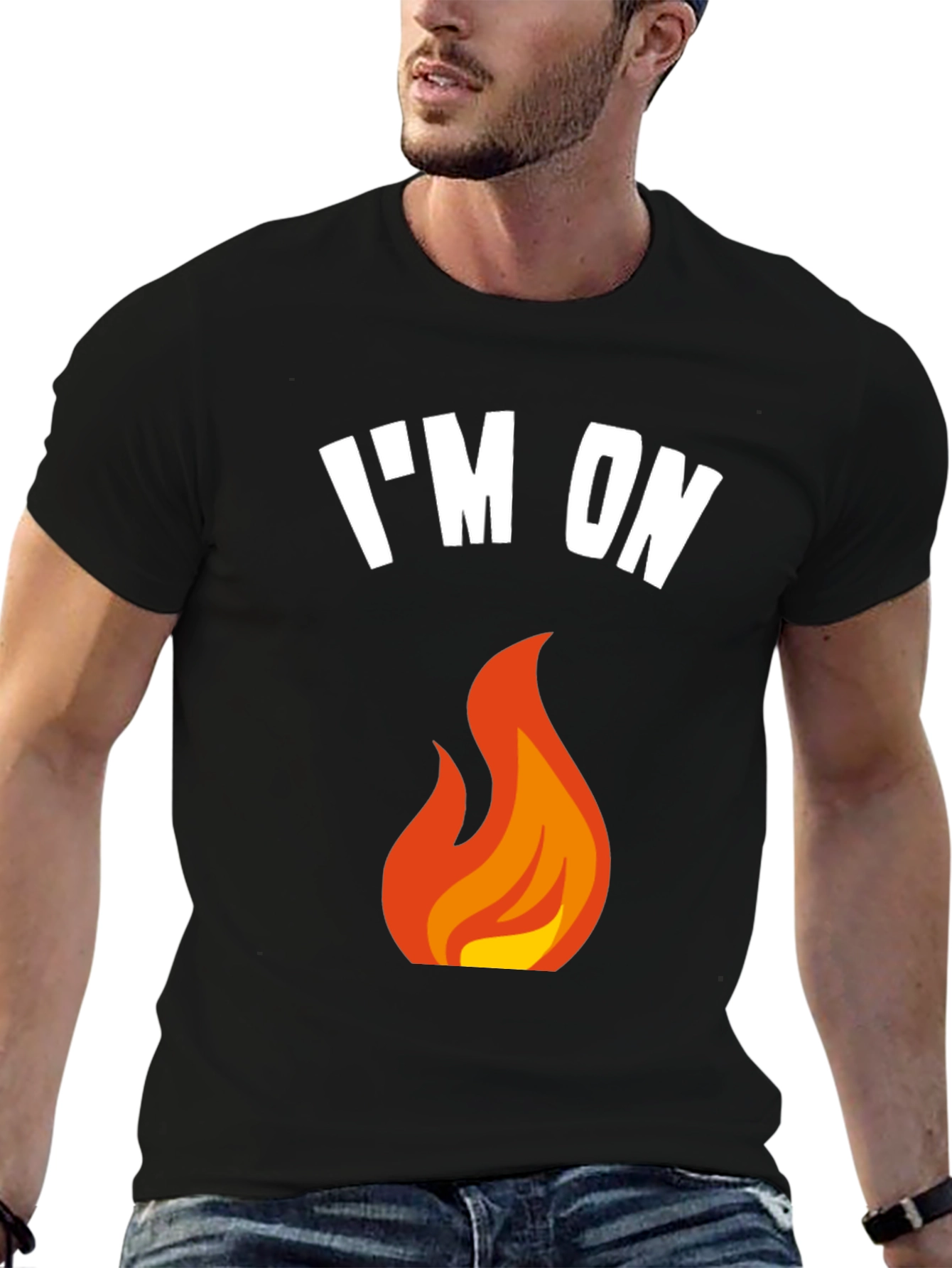 Black I'm On Fire Graphic T-Shirt - Black Crew Neck Tee view 6