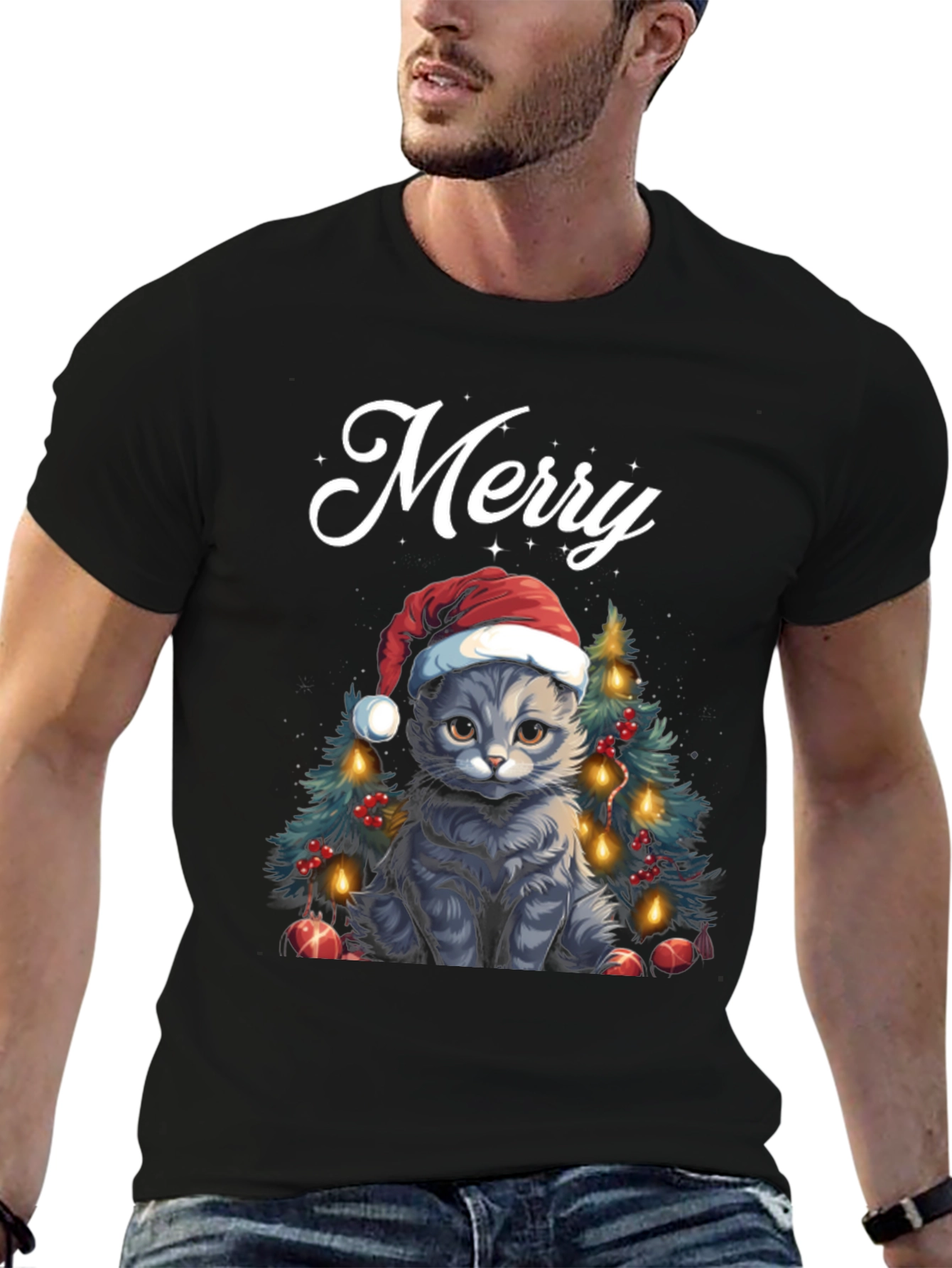 Black Merry Catmas T-Shirt view 6