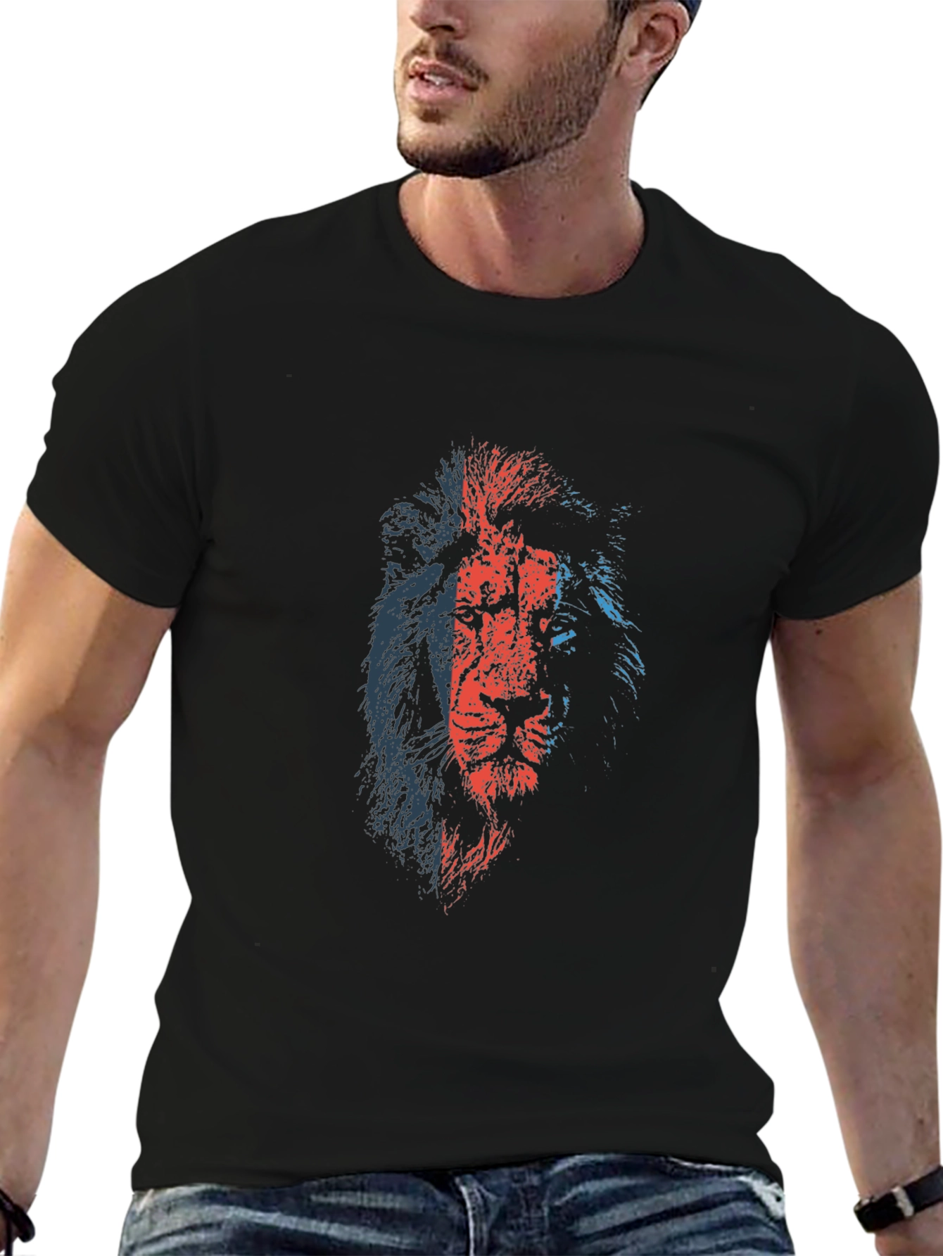 Black Bold Lion Graphic Tee - Black Cotton T-Shirt view 6