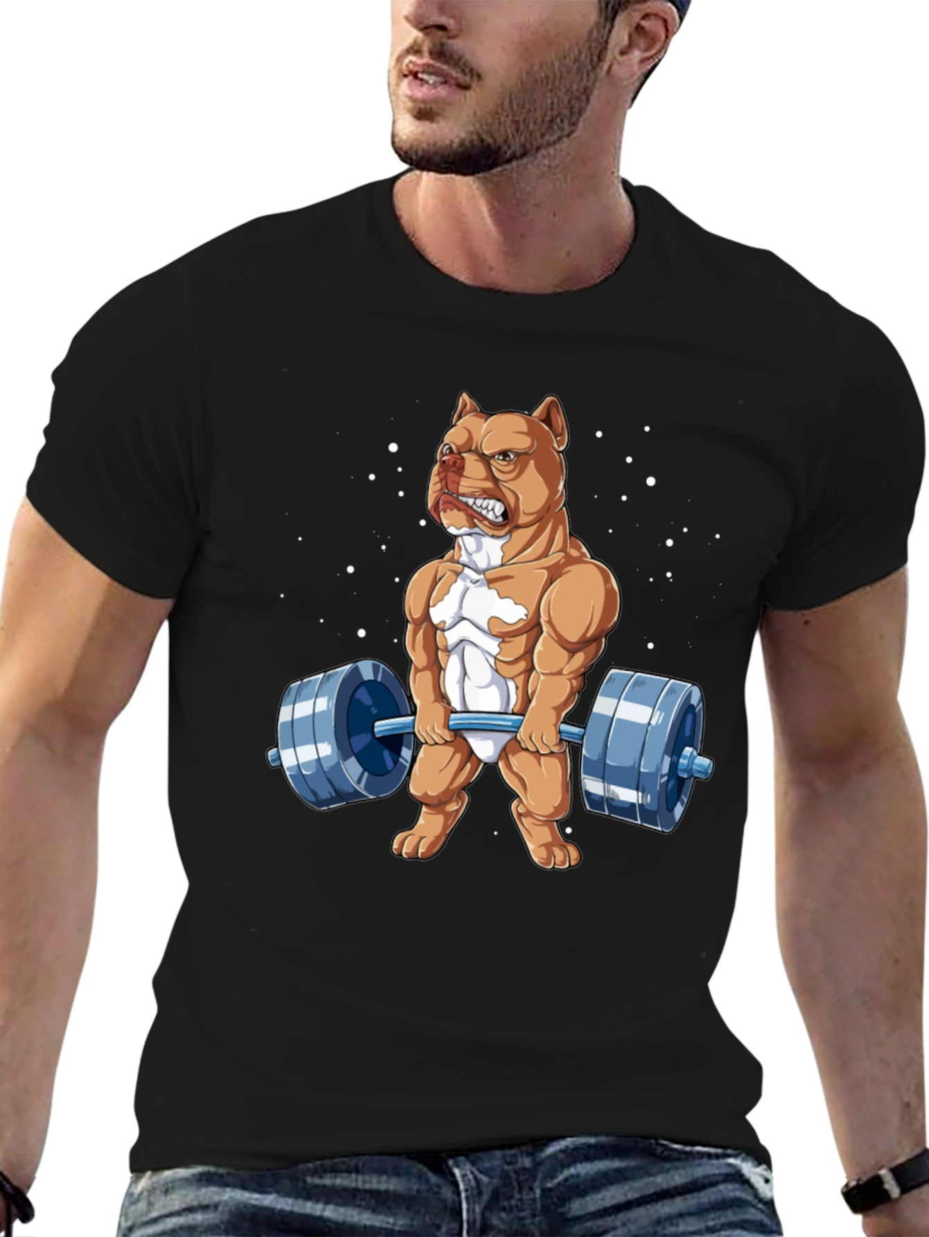 Black Weightlifting Pitbull Graphic Tee - Bodybuilding Dog Shirt view 6