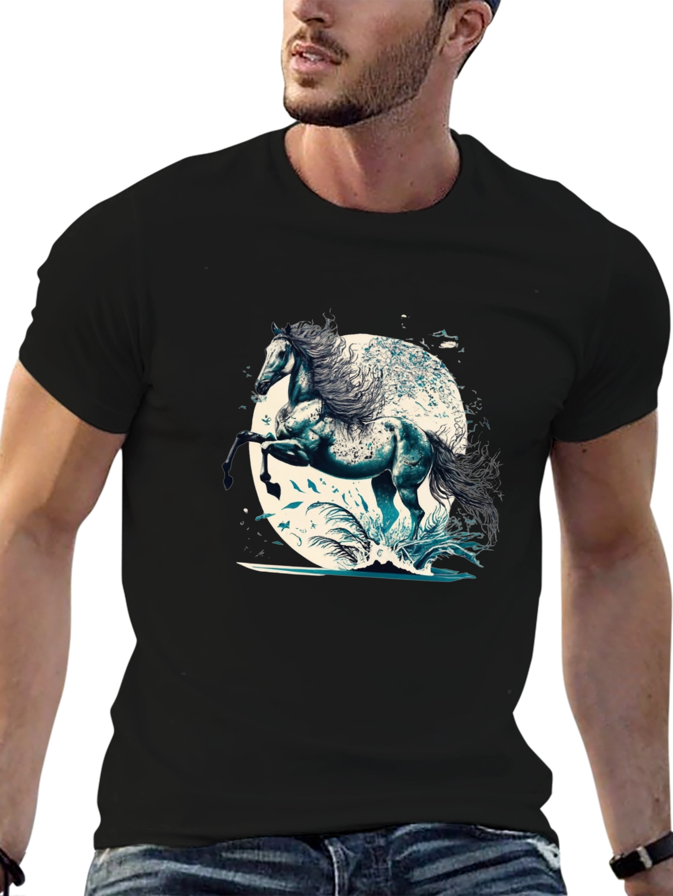 Black Majestic Horse Graphic T-Shirt view 6