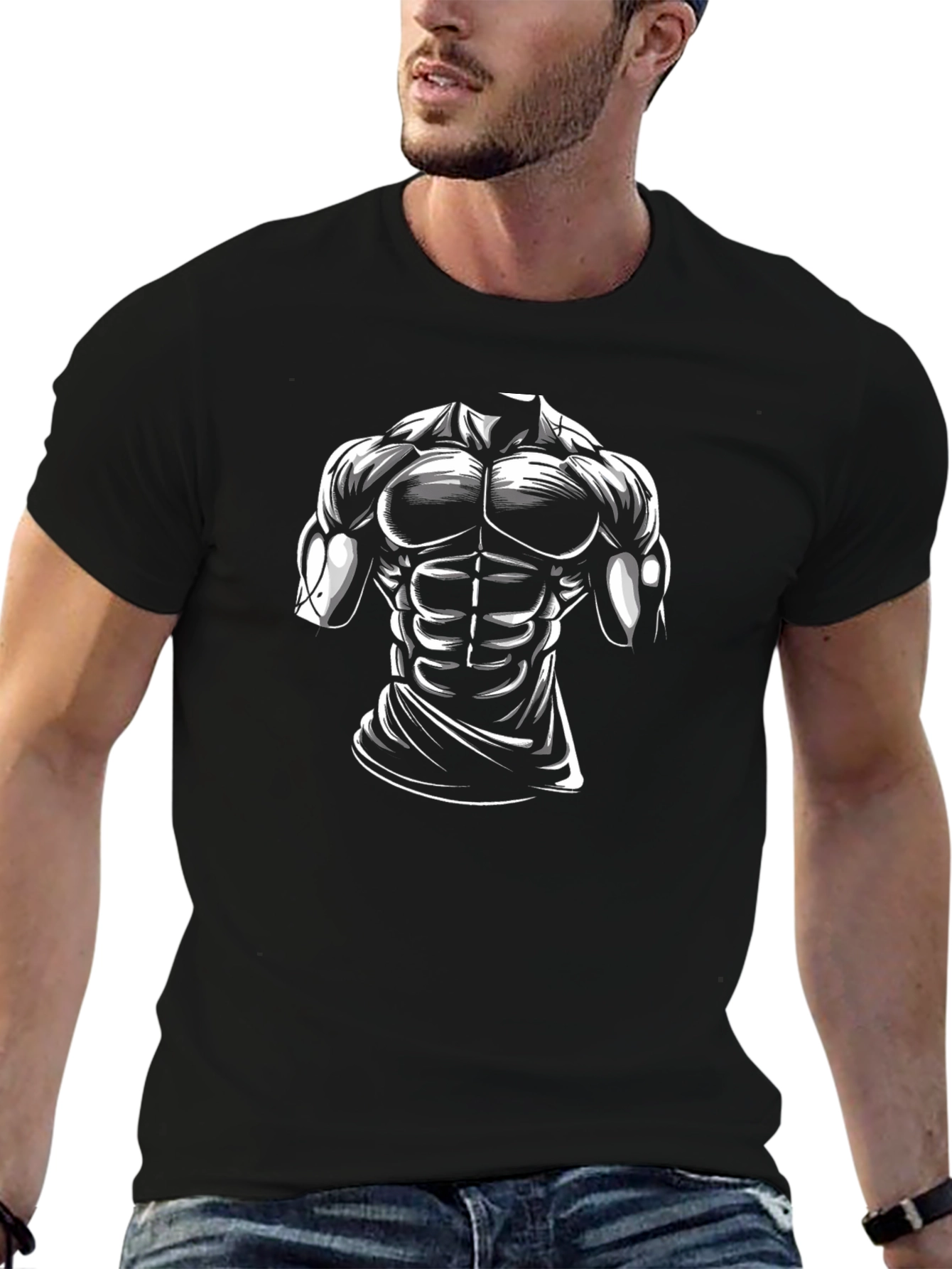 Black Funny Muscled Chest T-Shirt view 6