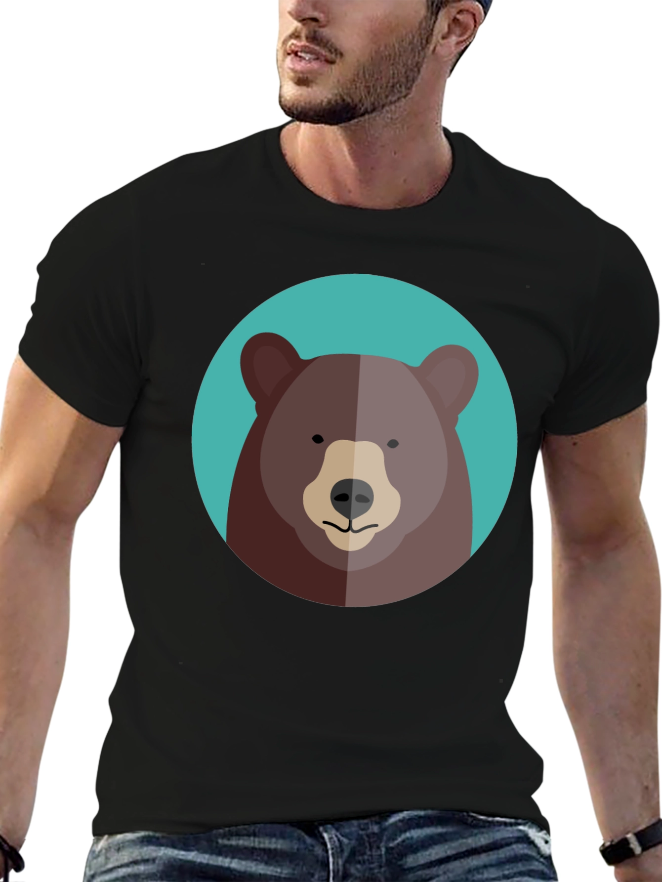 Black Cool Bear Graphic Tee - Black Cotton Blend view 6