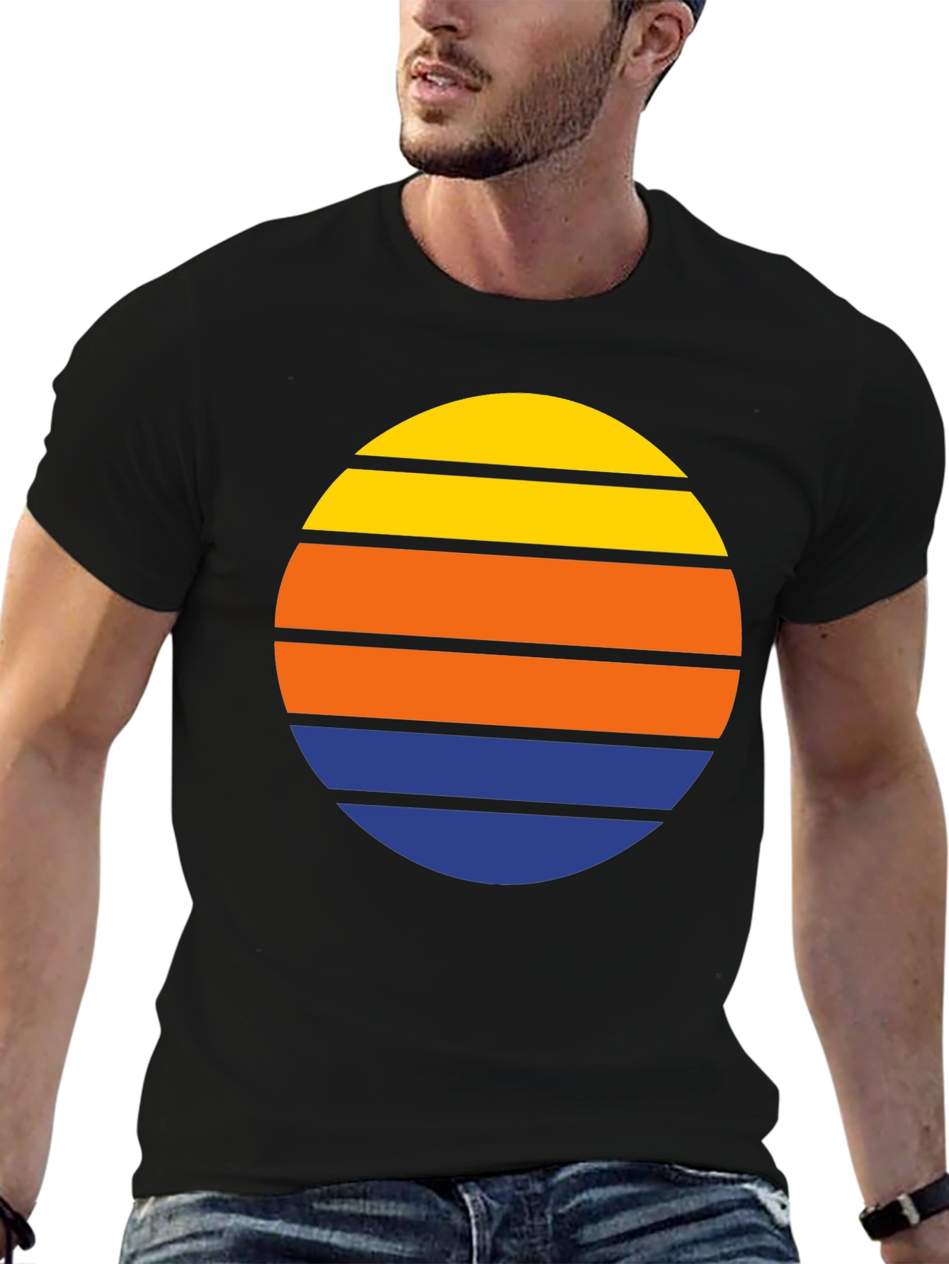 Black Retro Sunset Striped T-Shirt view 6