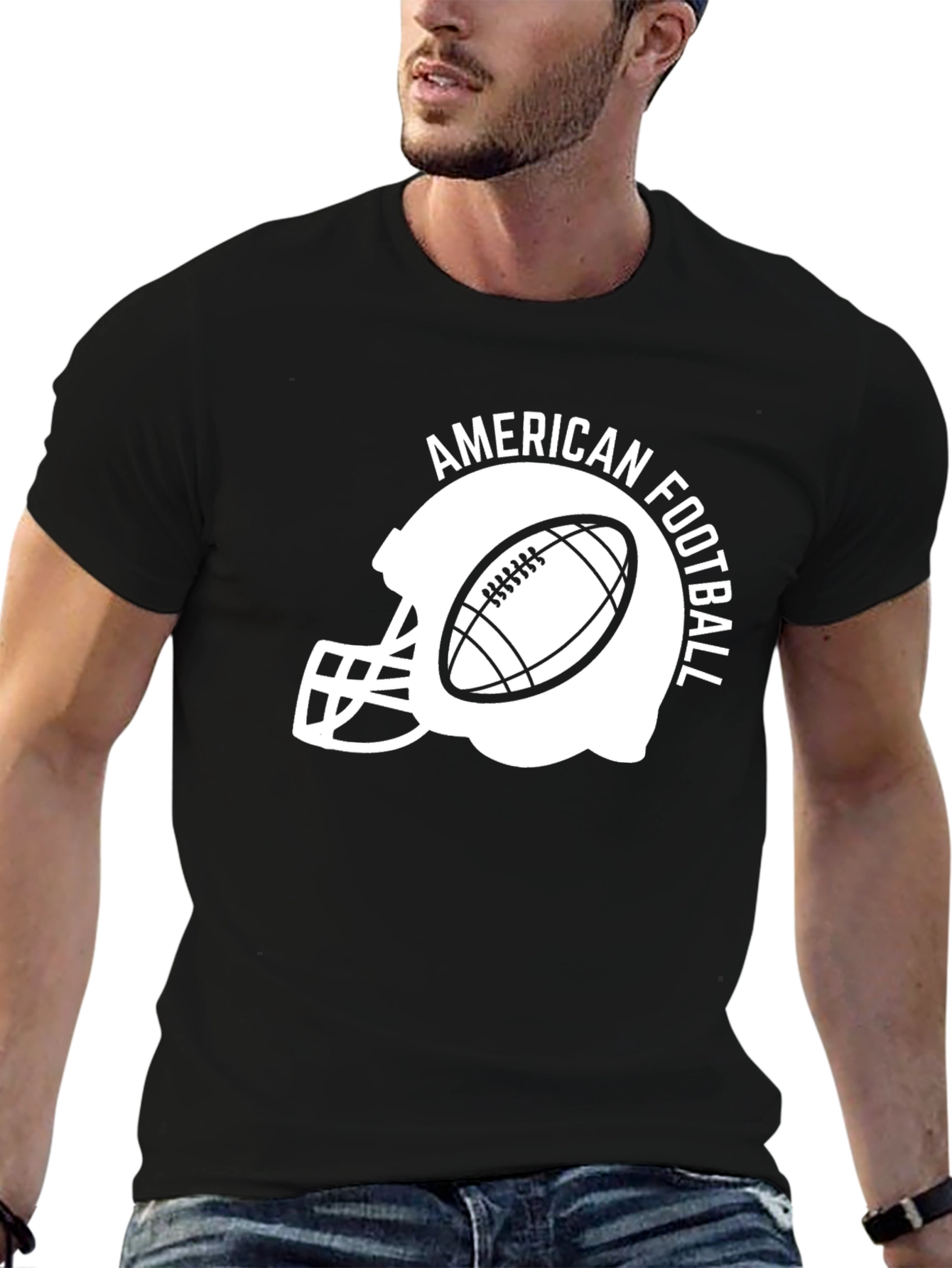 Black American Football Helmet T-Shirt view 6