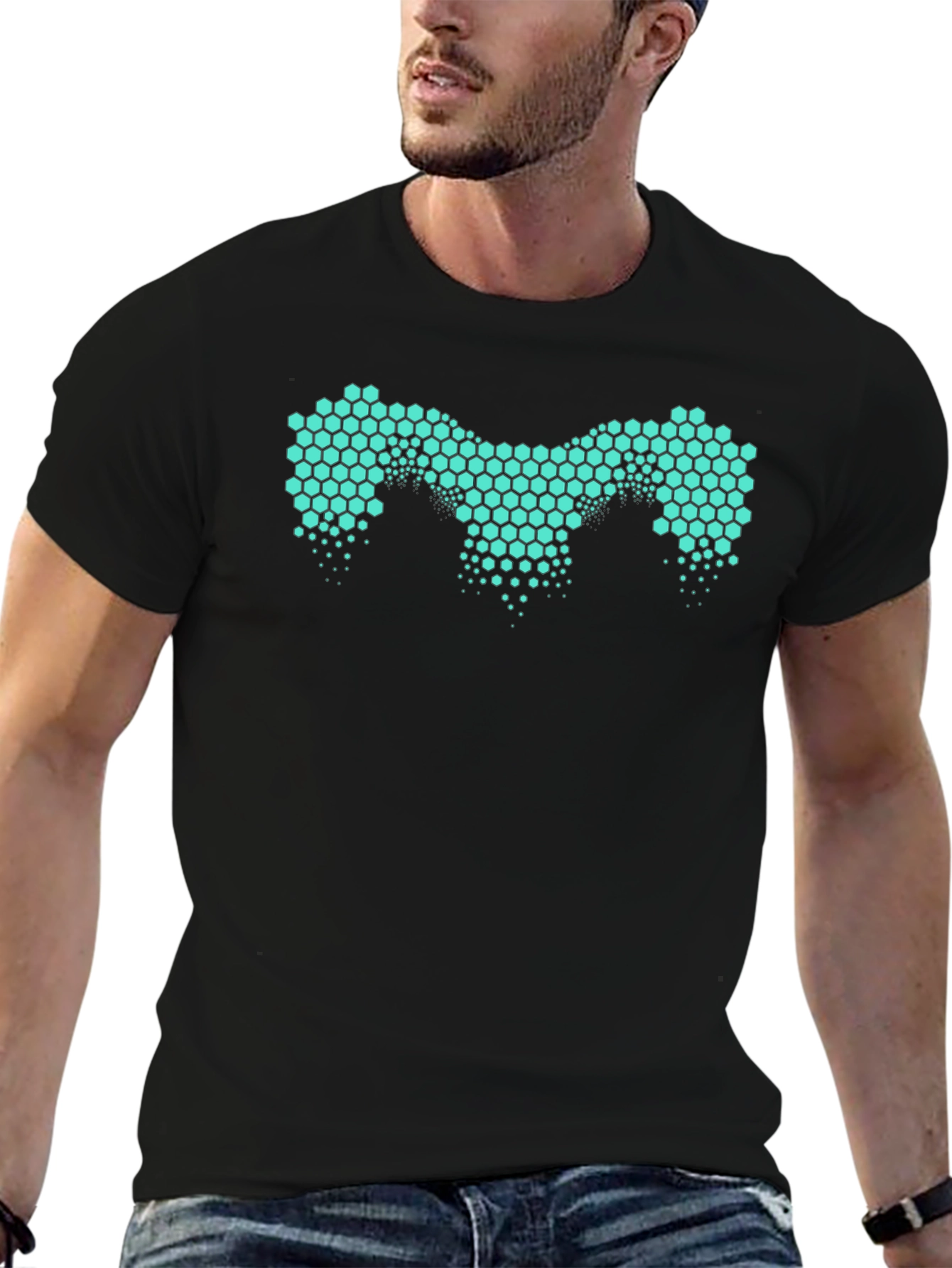 Black Honeycomb Pattern Tee - Modern Design view 6