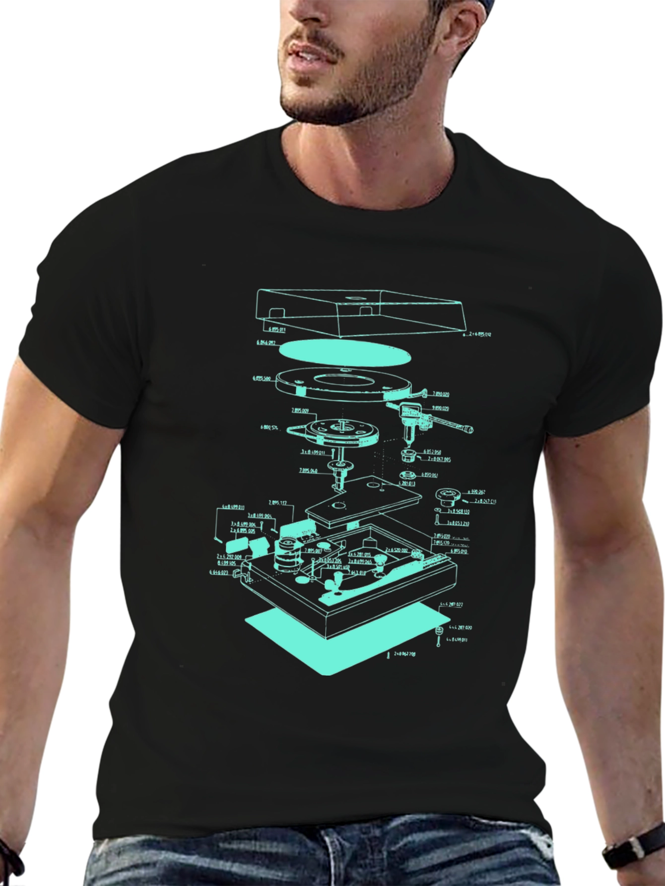 Turntable Schematic Graphic Tee - Cool Music Lover Design - 6