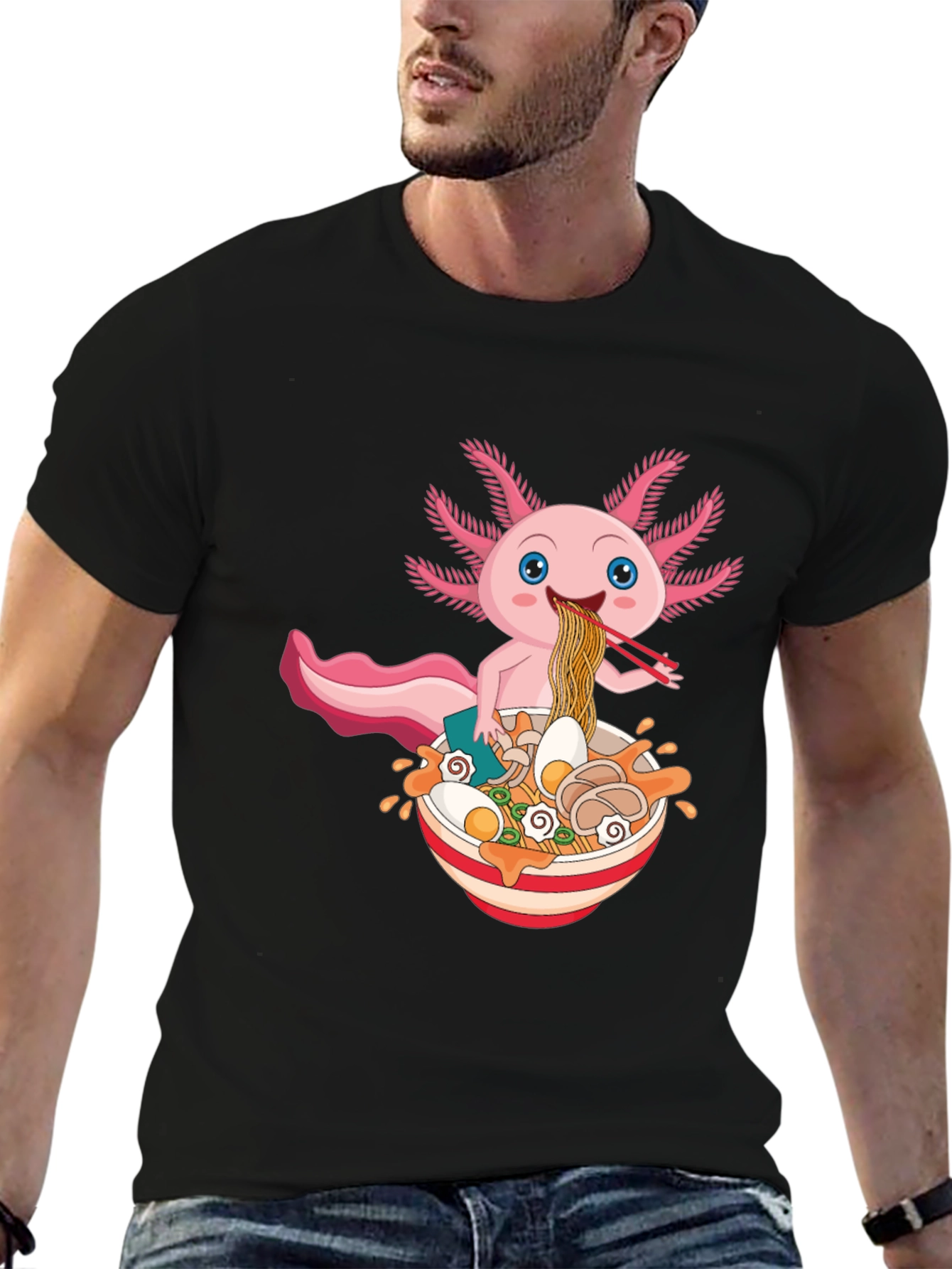 Black Axolotl Ramen T-Shirt - Cute Kawaii Noodle Lover Tee view 6