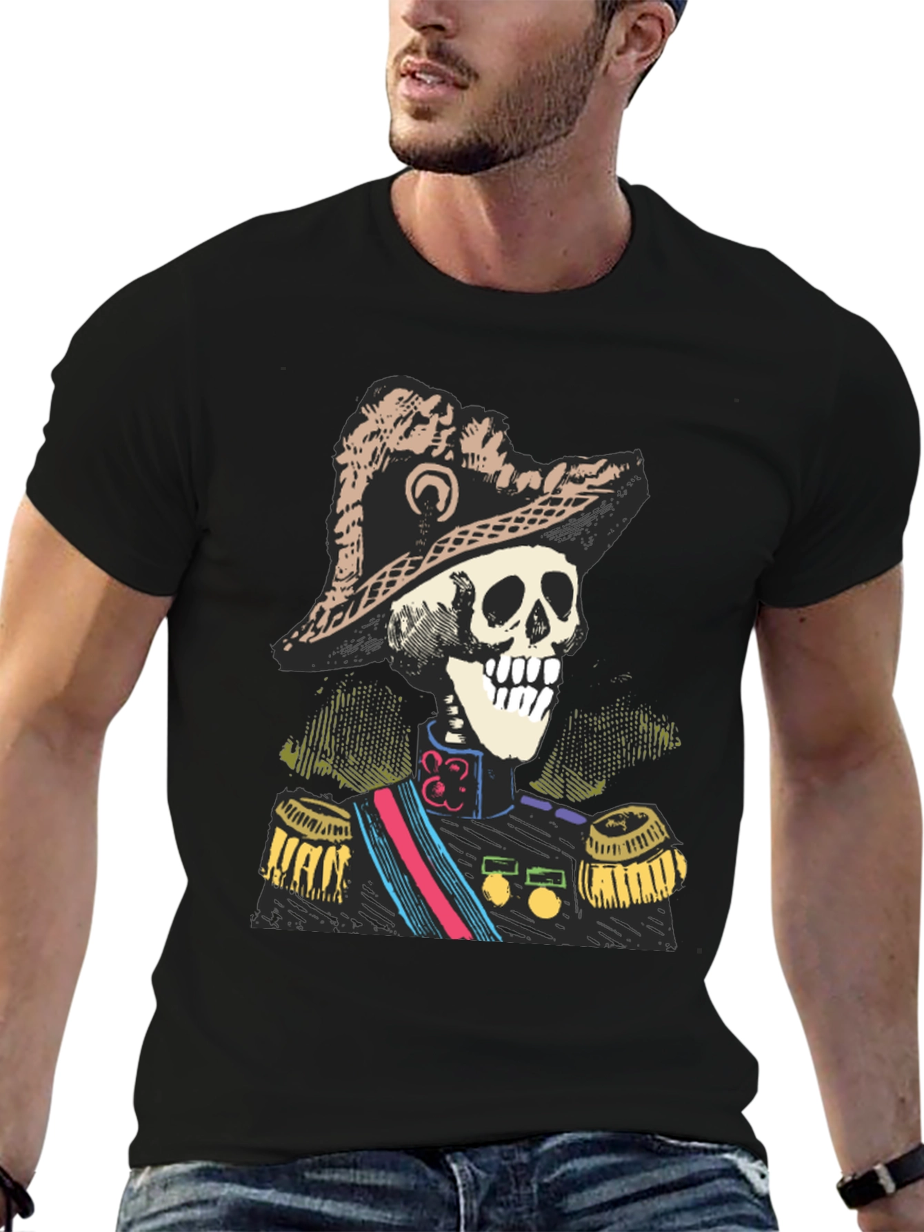 Black Skeleton General T-Shirt - Unique Design view 6