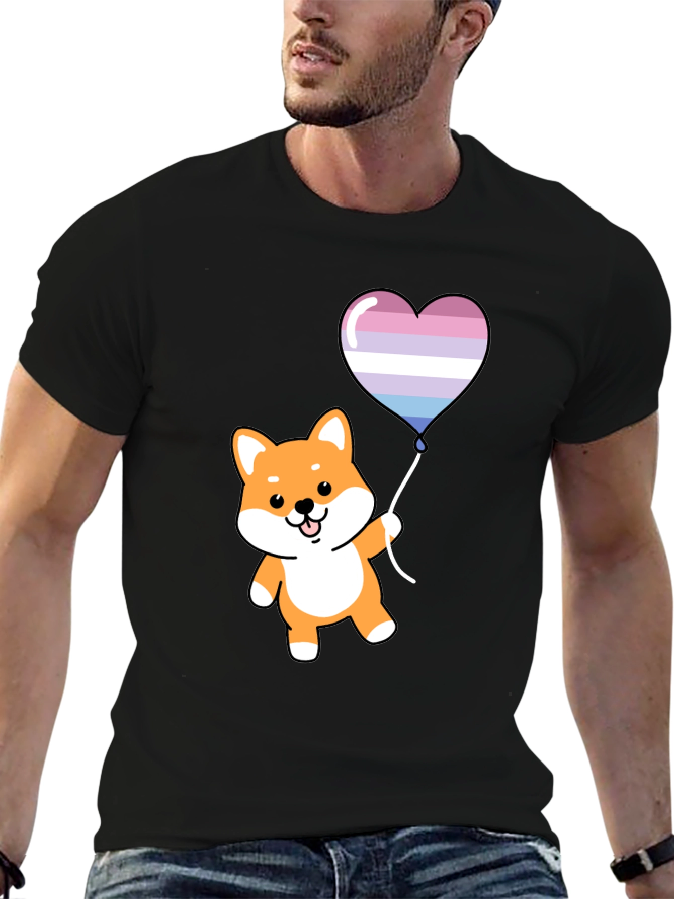 Black Shiba Inu Heart Balloon Graphic Tee view 6