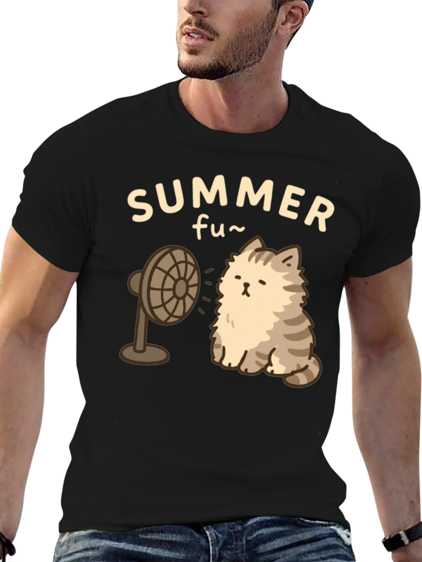 Black Summer Fun Cat T-Shirt view 6
