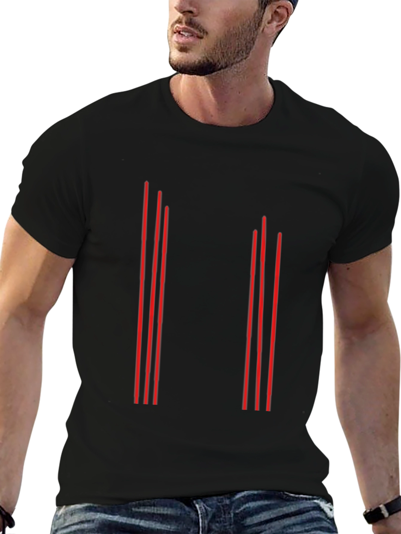 Black Modern Minimalist Vertical Line Graphic Tee - Black view 6