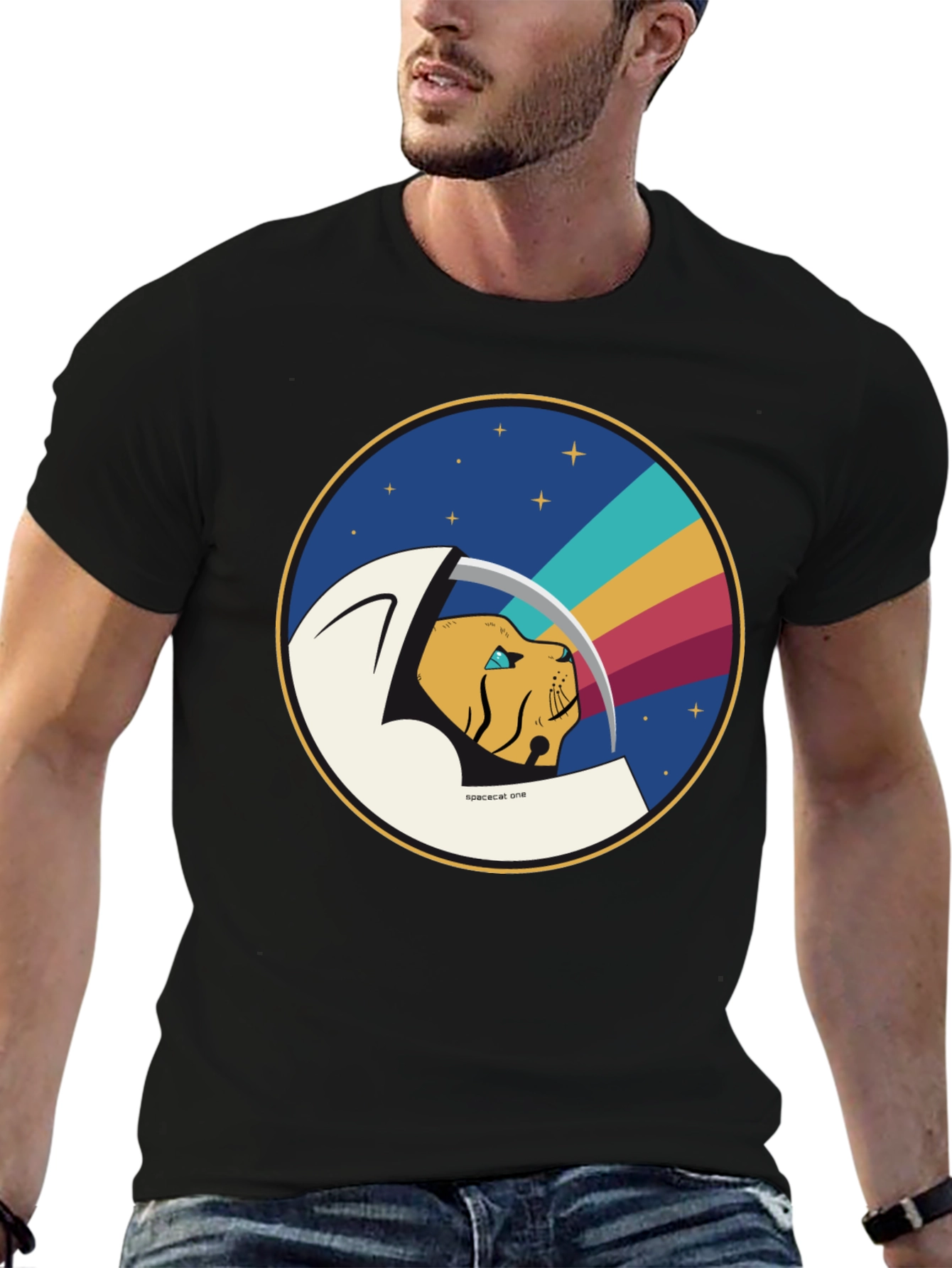 Black Space Cat One Graphic T-Shirt view 6