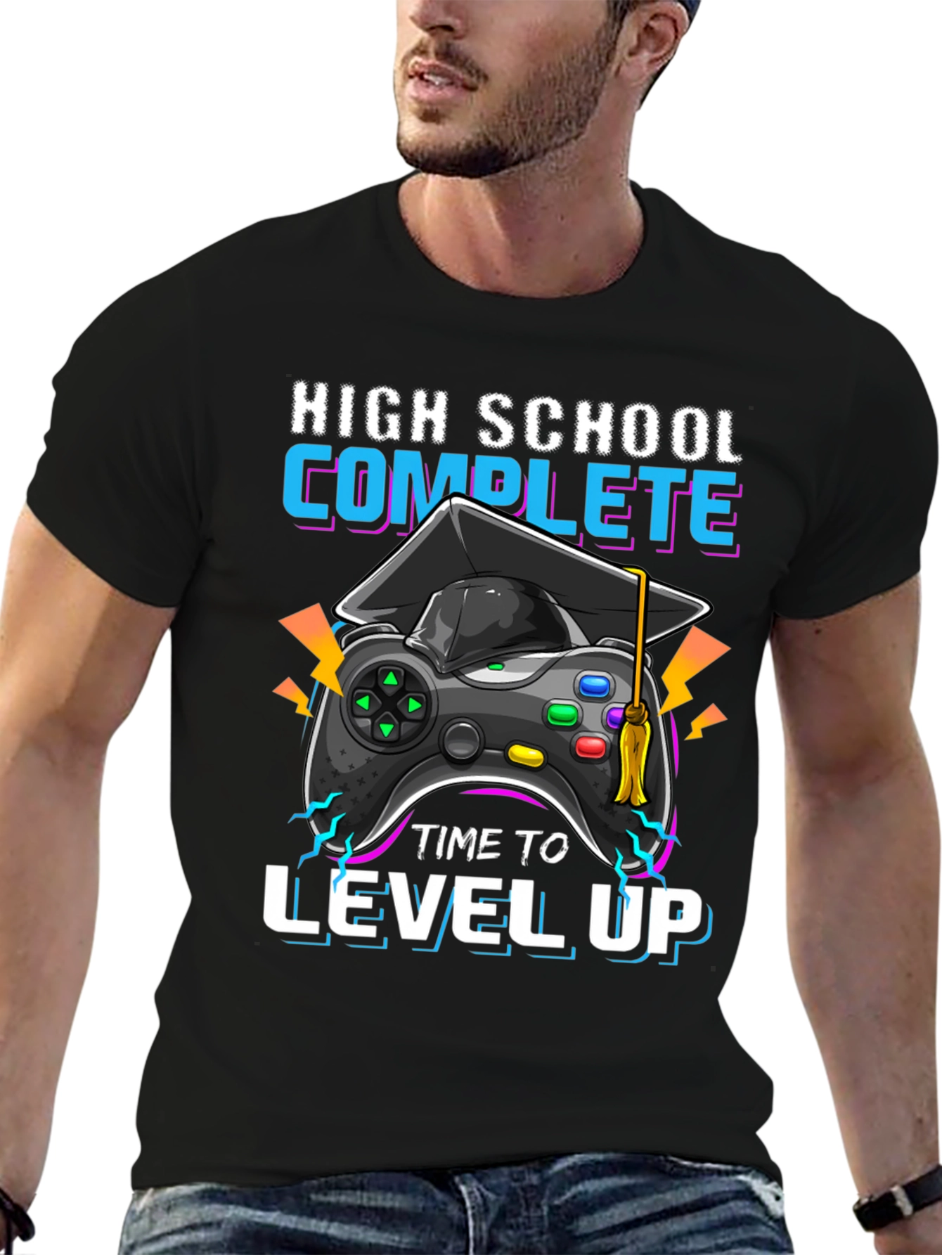 Black High School Complete Level Up Gamer T-Shirt view 6