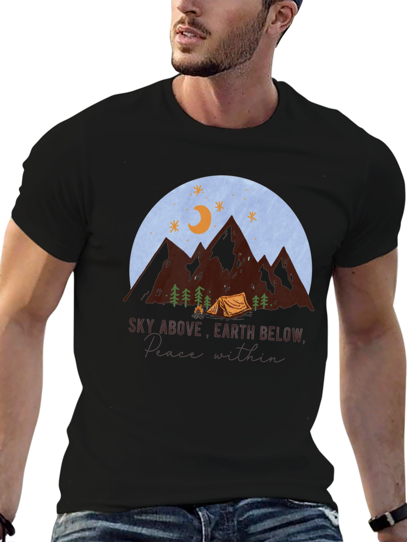Black Nature Lover T-Shirt - Sky Above Earth Below view 6