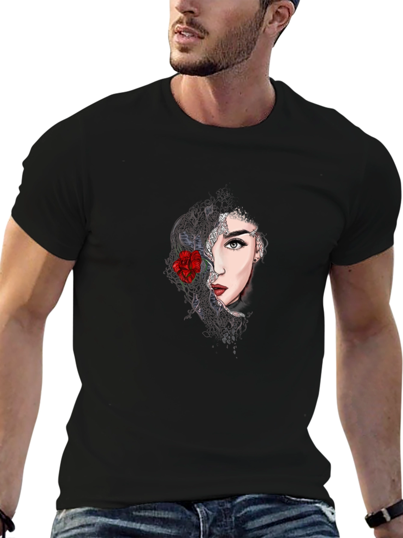 Black Woman With Rose Graphic Tee - Stylish Casual Top view 6