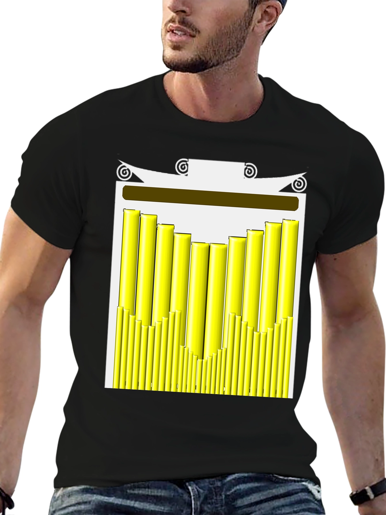 Black Abstract Graphic Tee - Modern Yellow Bars Design view 6