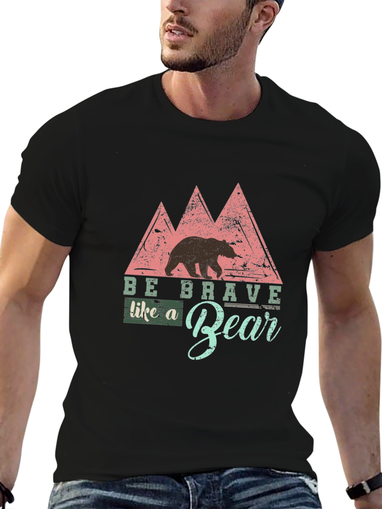 Black Be Brave Like a Bear Black T-Shirt - Nature Inspired Design view 6