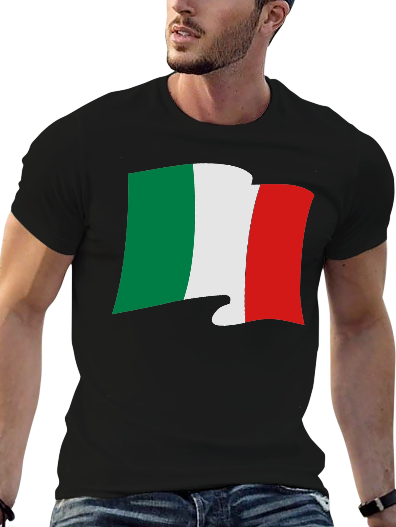 Black Italy Flag Graphic Tee - Black Italian Pride T-Shirt view 6