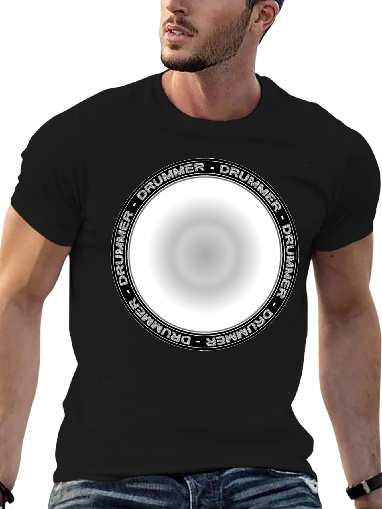 Black Drummer Circle Graphic T-Shirt - Unisex Black Tee view 6